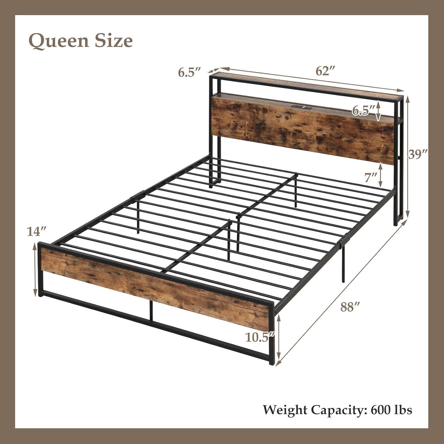 image:imageGiantex Queen Bed Frame with LED Lights Headboard and 4 Storage Drawers Metal Platform Bed with Outlets and USB Ports Charging Station Smart LED Bed Frame Easy Assembly No Box Spring NeededQueen