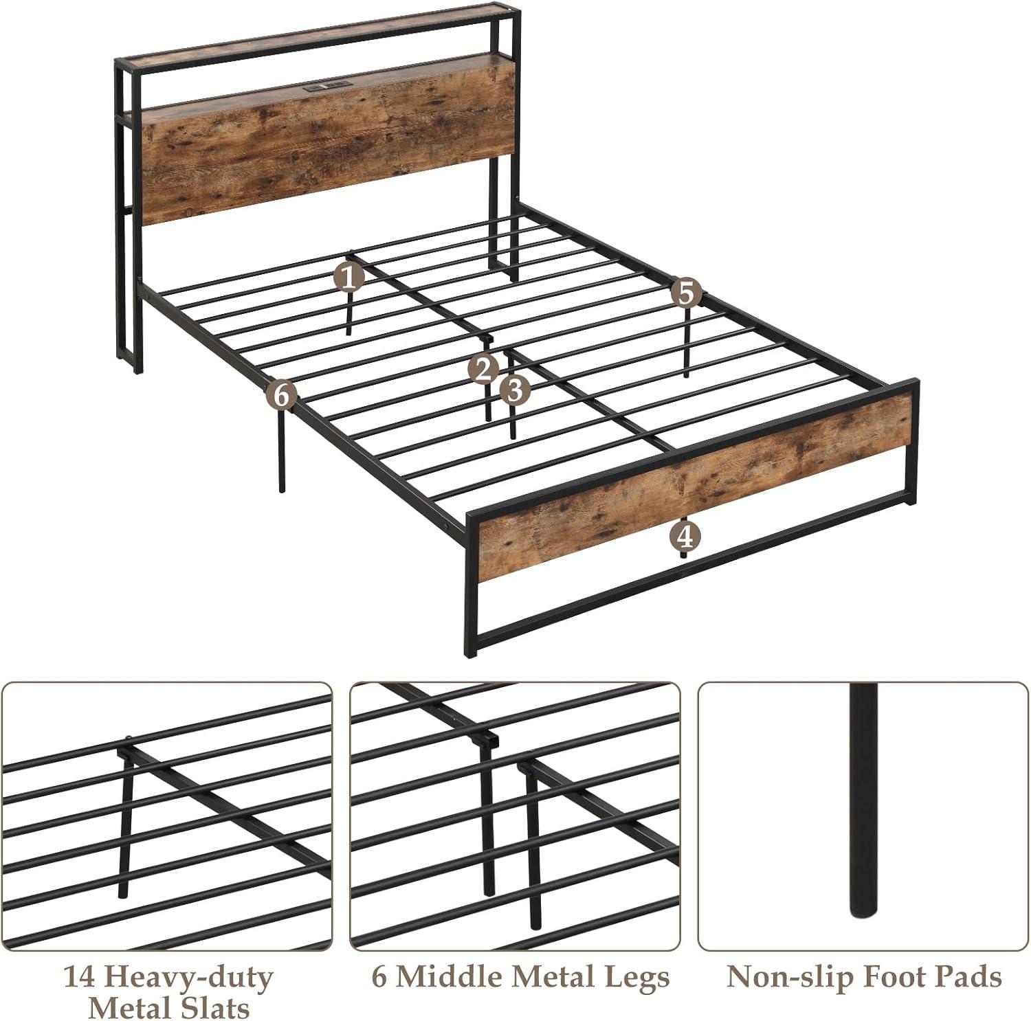 image:imageGiantex Queen Bed Frame with LED Lights Headboard and 4 Storage Drawers Metal Platform Bed with Outlets and USB Ports Charging Station Smart LED Bed Frame Easy Assembly No Box Spring NeededFull