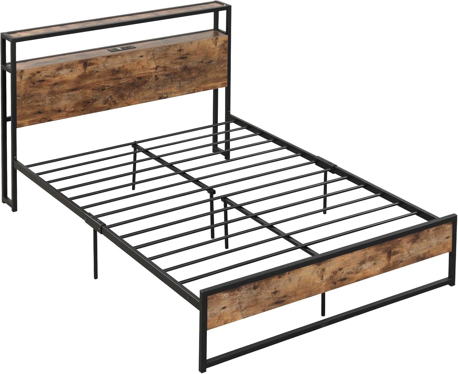 image:imageGiantex Queen Bed Frame with LED Lights Headboard and 4 Storage Drawers Metal Platform Bed with Outlets and USB Ports Charging Station Smart LED Bed Frame Easy Assembly No Box Spring NeededFull