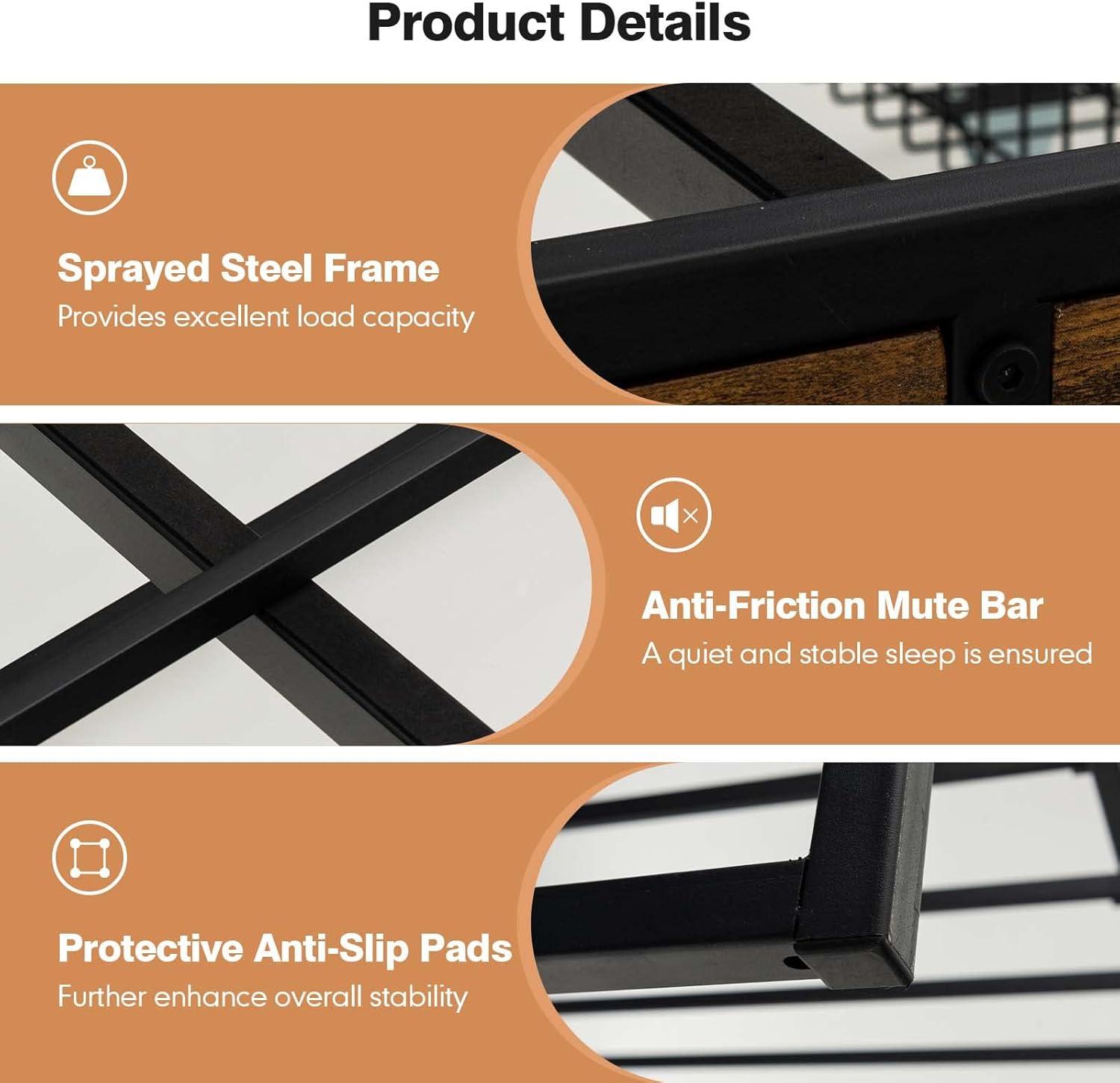 image:imageGiantex Queen Bed Frame with LED Lights Headboard and 4 Storage Drawers Metal Platform Bed with Outlets and USB Ports Charging Station Smart LED Bed Frame Easy Assembly No Box Spring NeededFull