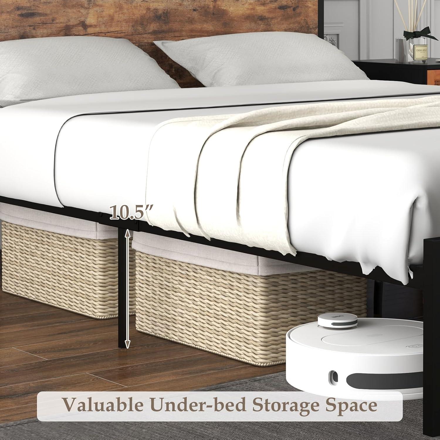 image:imageGiantex Queen Bed Frame with LED Lights Headboard and 4 Storage Drawers Metal Platform Bed with Outlets and USB Ports Charging Station Smart LED Bed Frame Easy Assembly No Box Spring NeededQueen