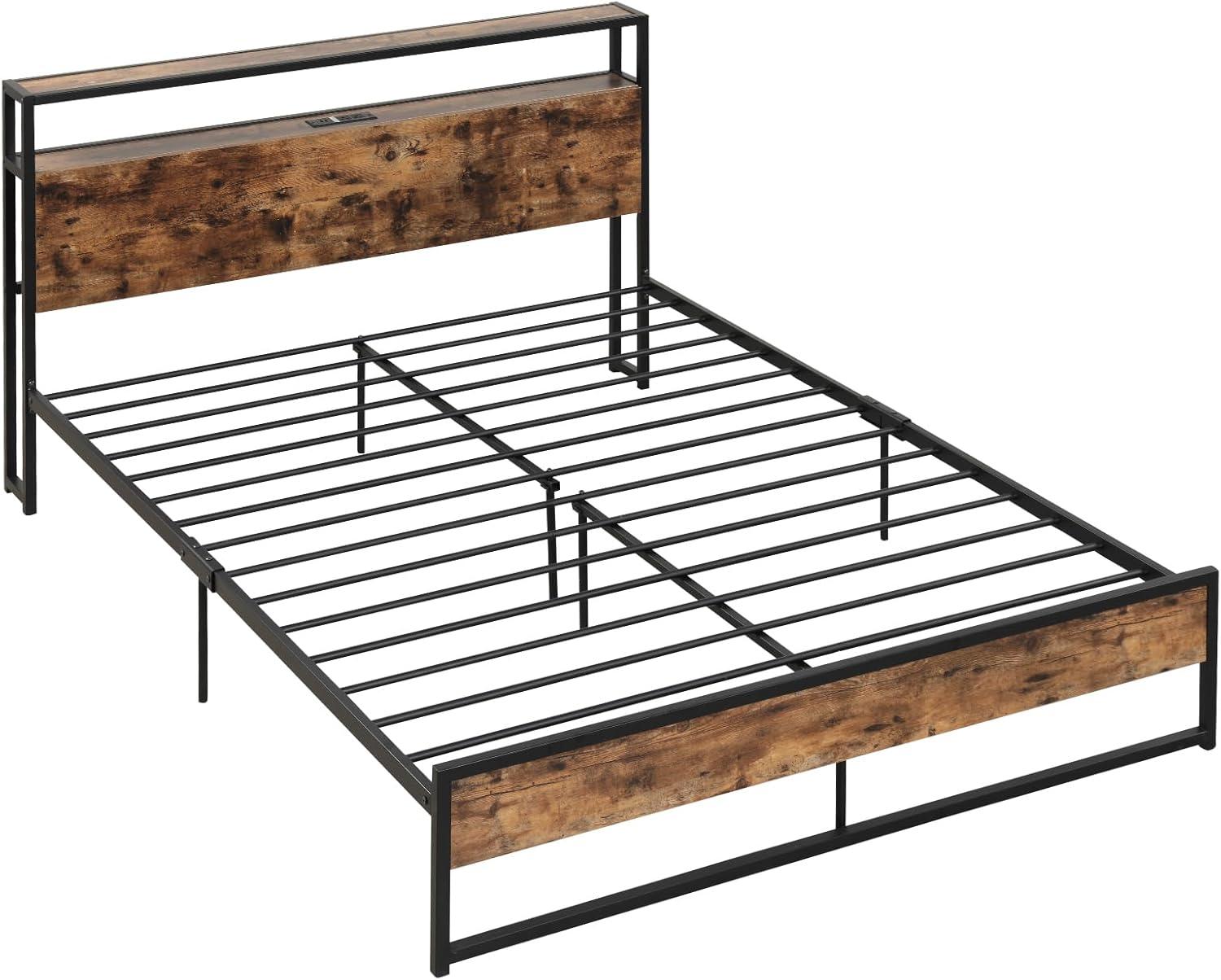 image:imageGiantex Queen Bed Frame with LED Lights Headboard and 4 Storage Drawers Metal Platform Bed with Outlets and USB Ports Charging Station Smart LED Bed Frame Easy Assembly No Box Spring NeededQueen