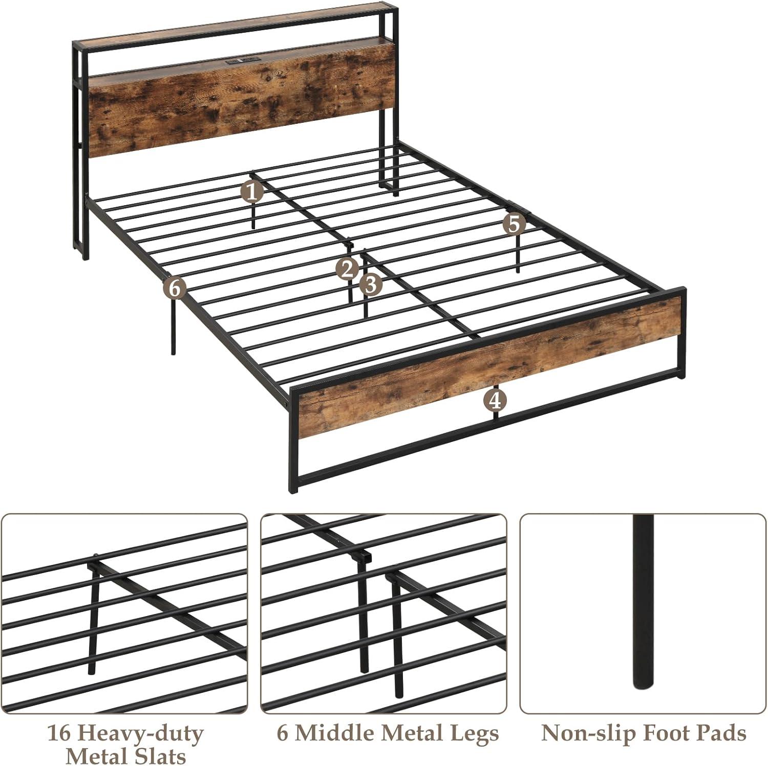 image:imageGiantex Queen Bed Frame with LED Lights Headboard and 4 Storage Drawers Metal Platform Bed with Outlets and USB Ports Charging Station Smart LED Bed Frame Easy Assembly No Box Spring NeededQueen