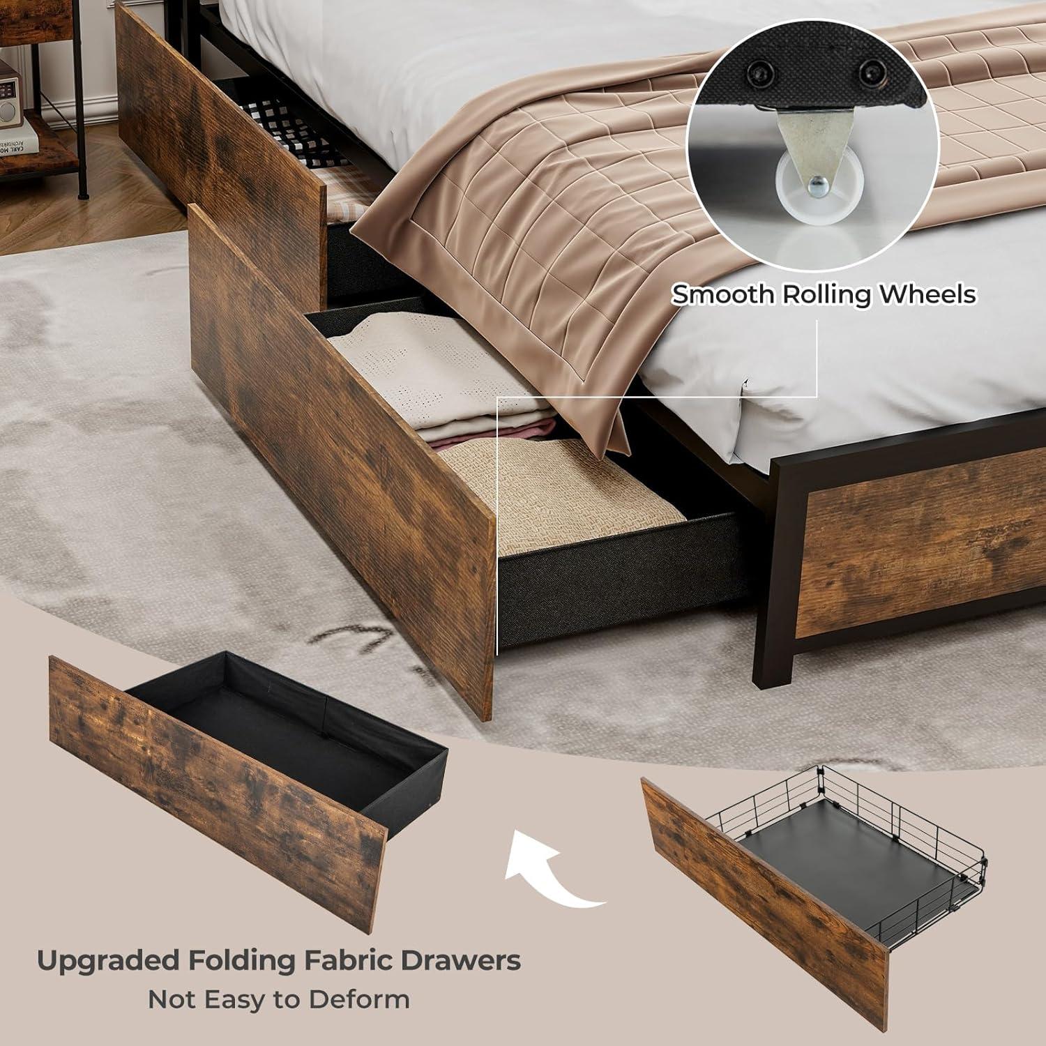 image:imageGiantex Queen Bed Frame with LED Lights Headboard and 4 Storage Drawers Metal Platform Bed with Outlets and USB Ports Charging Station Smart LED Bed Frame Easy Assembly No Box Spring NeededQueen