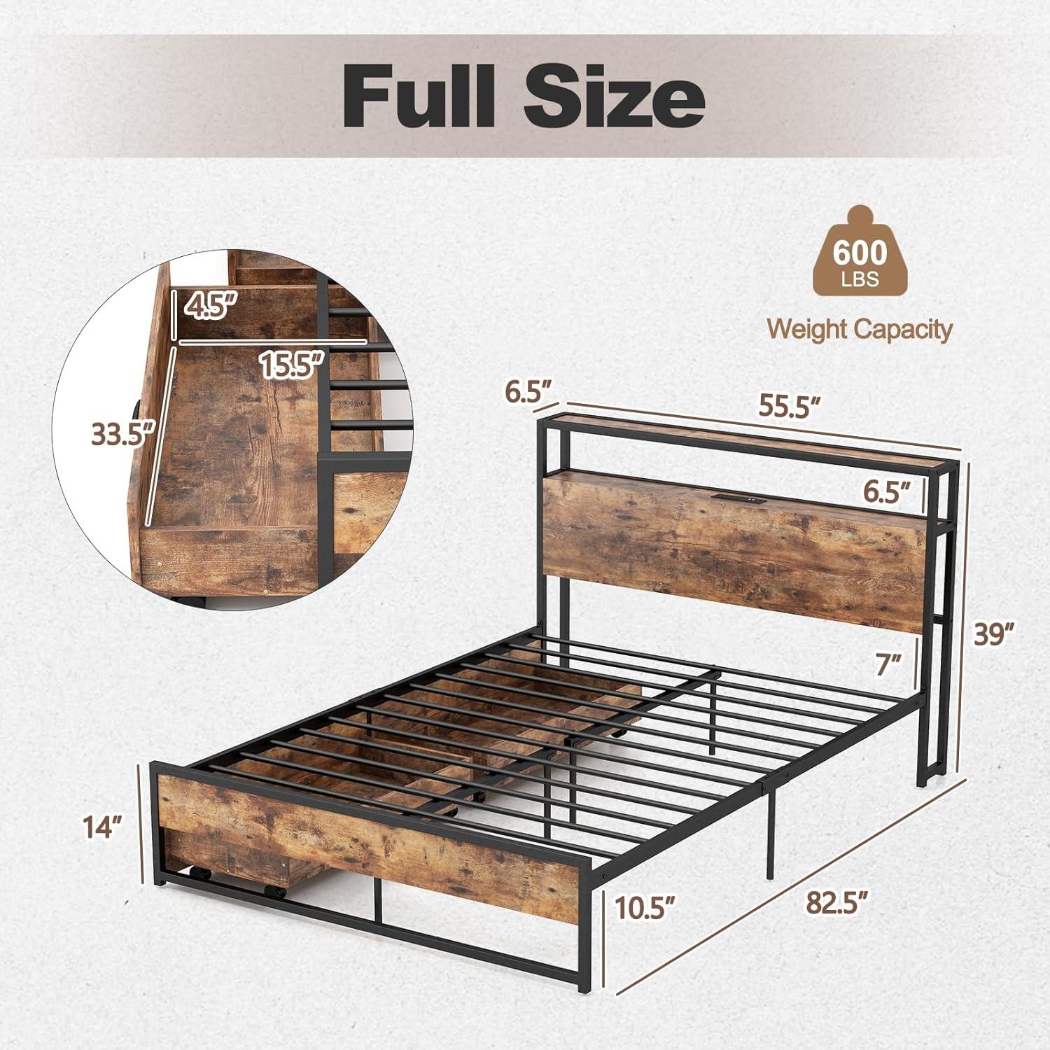 image:imageGiantex Queen Bed Frame with LED Lights Headboard and 4 Storage Drawers Metal Platform Bed with Outlets and USB Ports Charging Station Smart LED Bed Frame Easy Assembly No Box Spring NeededFull