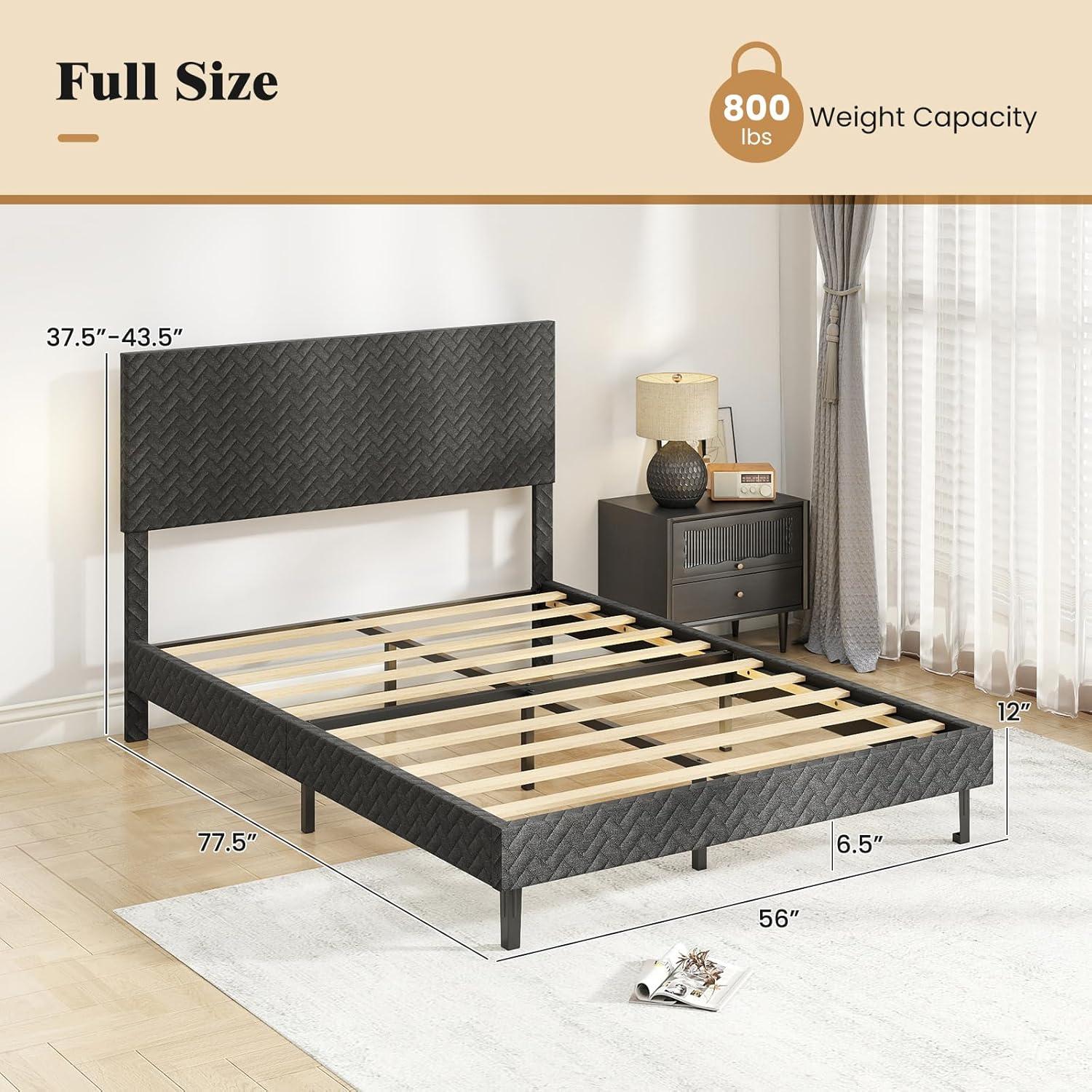 image:imageGiantex Queen Size Bed Frame Linen Upholstered Platform Bed wHeight Adjustable Chevron Headboard Wooden Slats Support Mattress Foundation 65 UnderBed Storage No Box Spring Needed GreyGrey