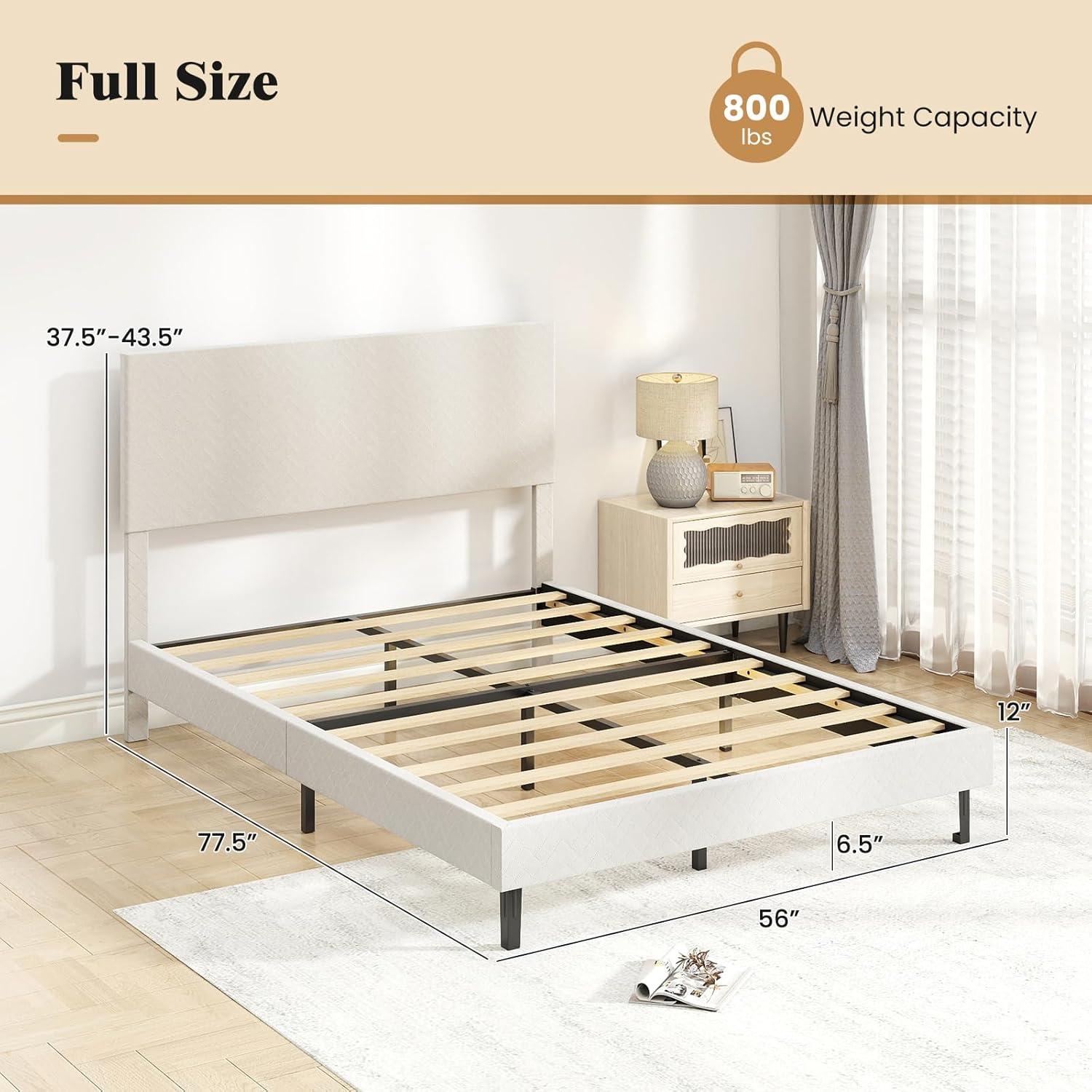 image:imageGiantex Queen Size Bed Frame Linen Upholstered Platform Bed wHeight Adjustable Chevron Headboard Wooden Slats Support Mattress Foundation 65 UnderBed Storage No Box Spring Needed GreyBeige