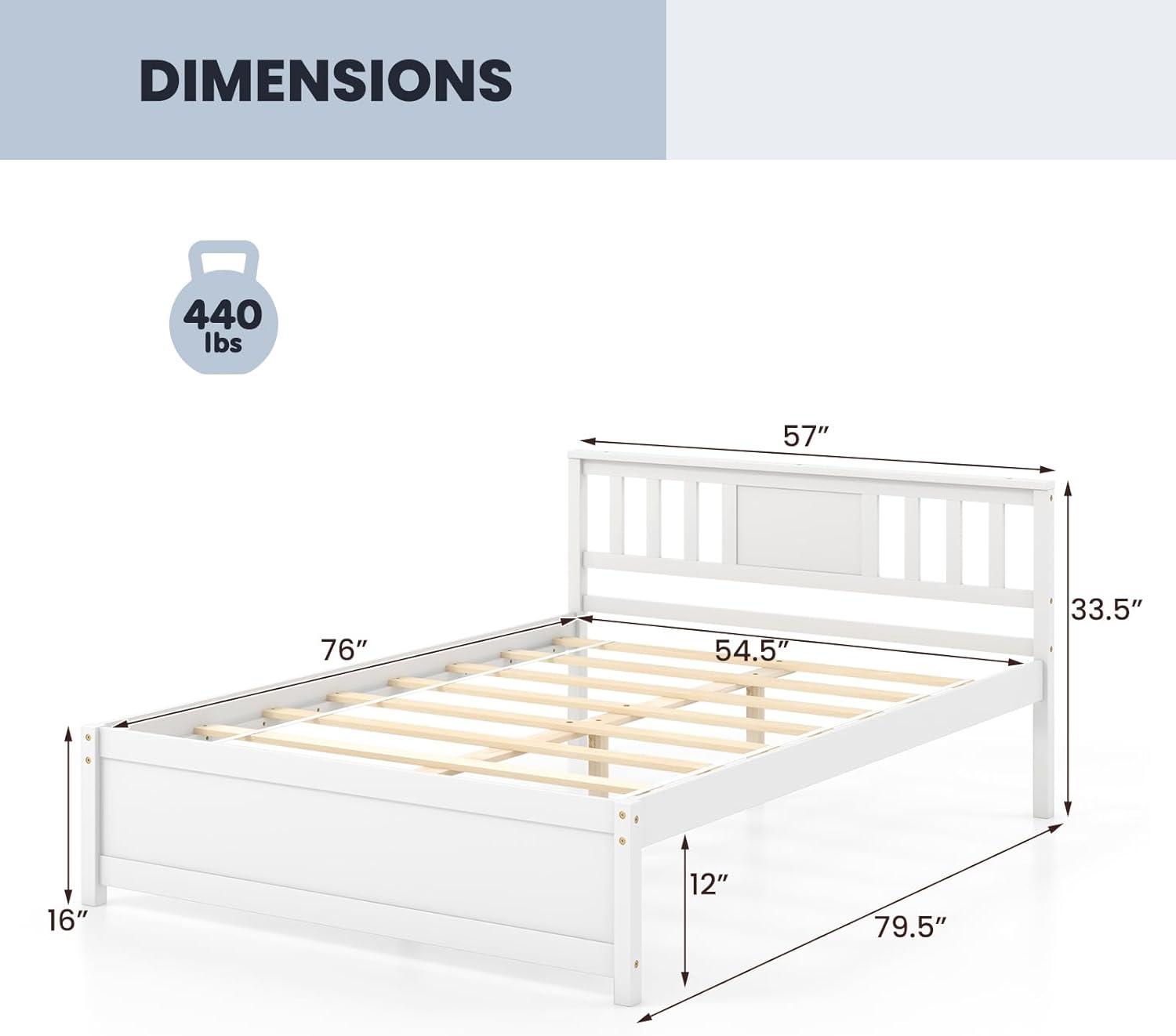 image:imageGiantex Queen Size Solid Wood Platform Bed Frame Mid Century Queen Bed Frame with Headboard Wooden Slat Support Queen Panel Bed No Box Spring Needed Easy Assembly WhiteWhite