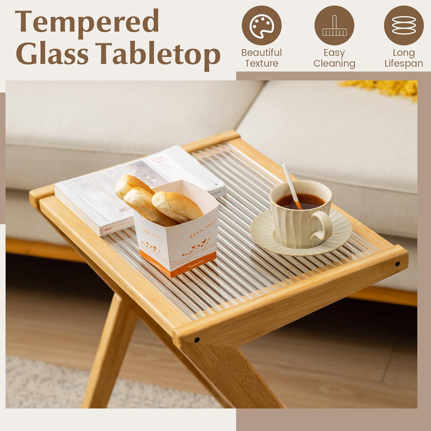 image:imageGiantex Rattan Side Table Set of 2 Boho Nightstand with Glass Top amp Magazine Rack End Table with Storage Bamboo Bedside Table for Small Space Living Room Bedroom NaturalNatural