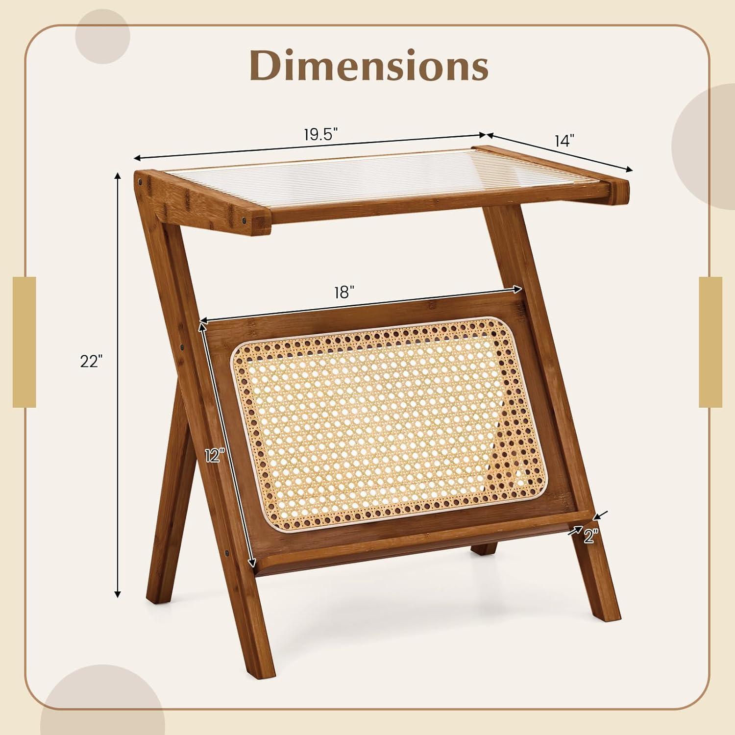image:imageGiantex Rattan Side Table Set of 2 Boho Nightstand with Glass Top amp Magazine Rack End Table with Storage Bamboo Bedside Table for Small Space Living Room Bedroom NaturalWalnut