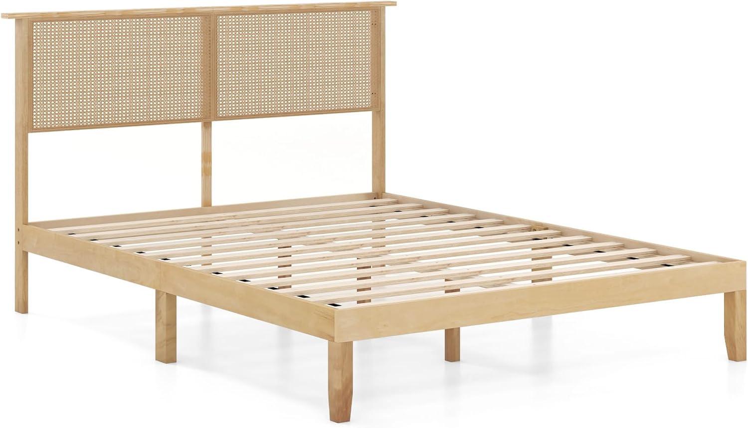 image:imageGiantex Rattan Twin Bed Frame with Headboard Boho Solid Wood Platform Bed with Wooden Foundation amp Slats Underneath Storage Space Twin Bed Frames for Kids Adults No Box Spring Needed NaturalQueen