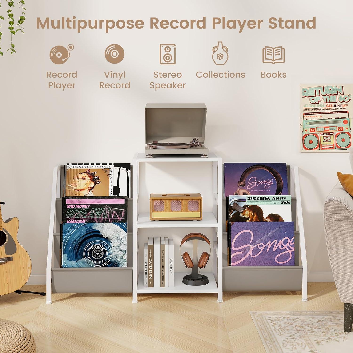 image:imageGiantex Record Player Stand with Vinyl Storage 6Tier Turntable Stand Up to 280 Albums Record Player Table w Record Holder amp Display Shelf Vinyl Record Storage Media Stereo for Living Room White