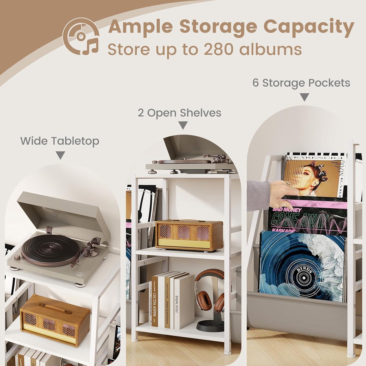 image:imageGiantex Record Player Stand with Vinyl Storage 6Tier Turntable Stand Up to 280 Albums Record Player Table w Record Holder amp Display Shelf Vinyl Record Storage Media Stereo for Living Room White