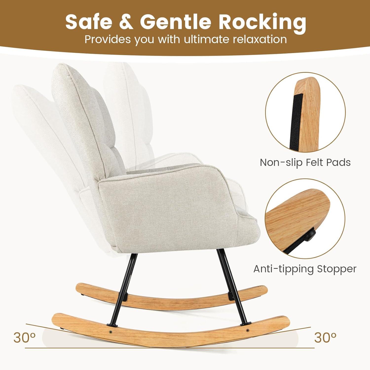 image:imageGiantex Rocking Chair Nursery Modern Rocking Accent Chair wHigh Backrest Padded Armrests Solid Metal amp Wood Frame Upholstered Linen Glider Rocker Chair for Nursery Living Room Bedroom Dark GreyBeige