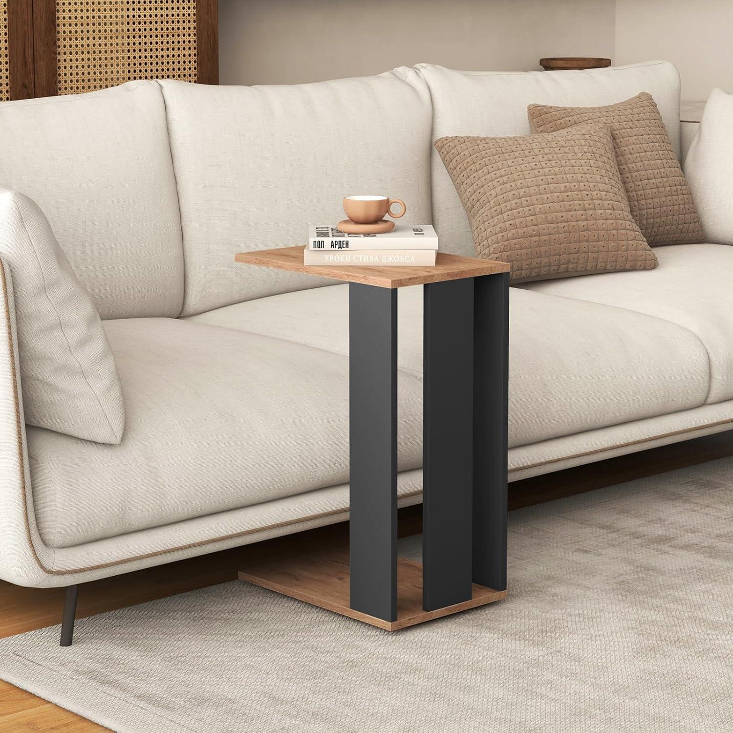 image:imageGiantex Rolling C Shaped End Table 2Tier Sofa Side Table with Universal Wheels amp Storage Shelf Narrow Nightstand for Small Space Mobile Snack Couch Tray Table for Living Room amp Bedroom2