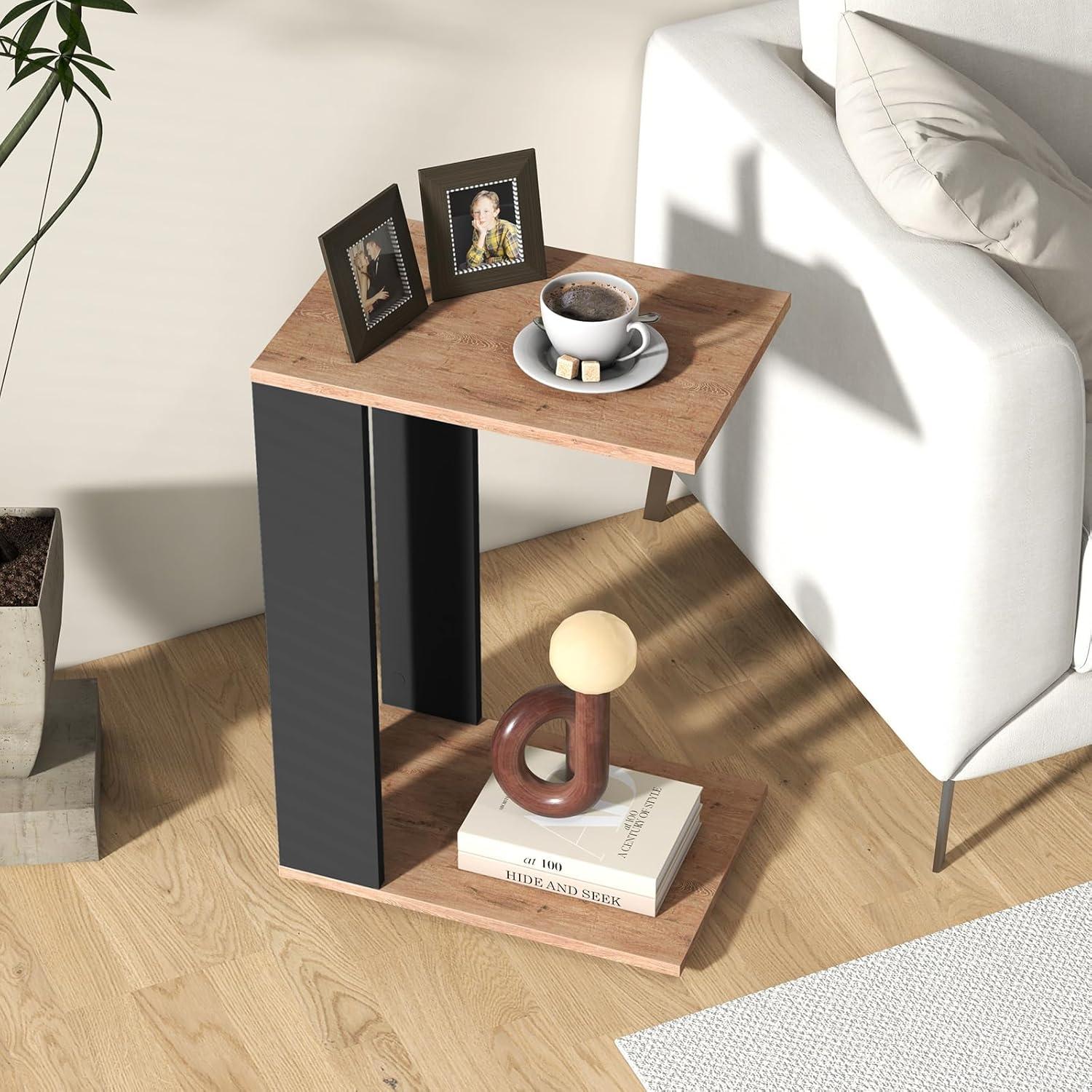 image:imageGiantex Rolling C Shaped End Table 2Tier Sofa Side Table with Universal Wheels amp Storage Shelf Narrow Nightstand for Small Space Mobile Snack Couch Tray Table for Living Room amp Bedroom2
