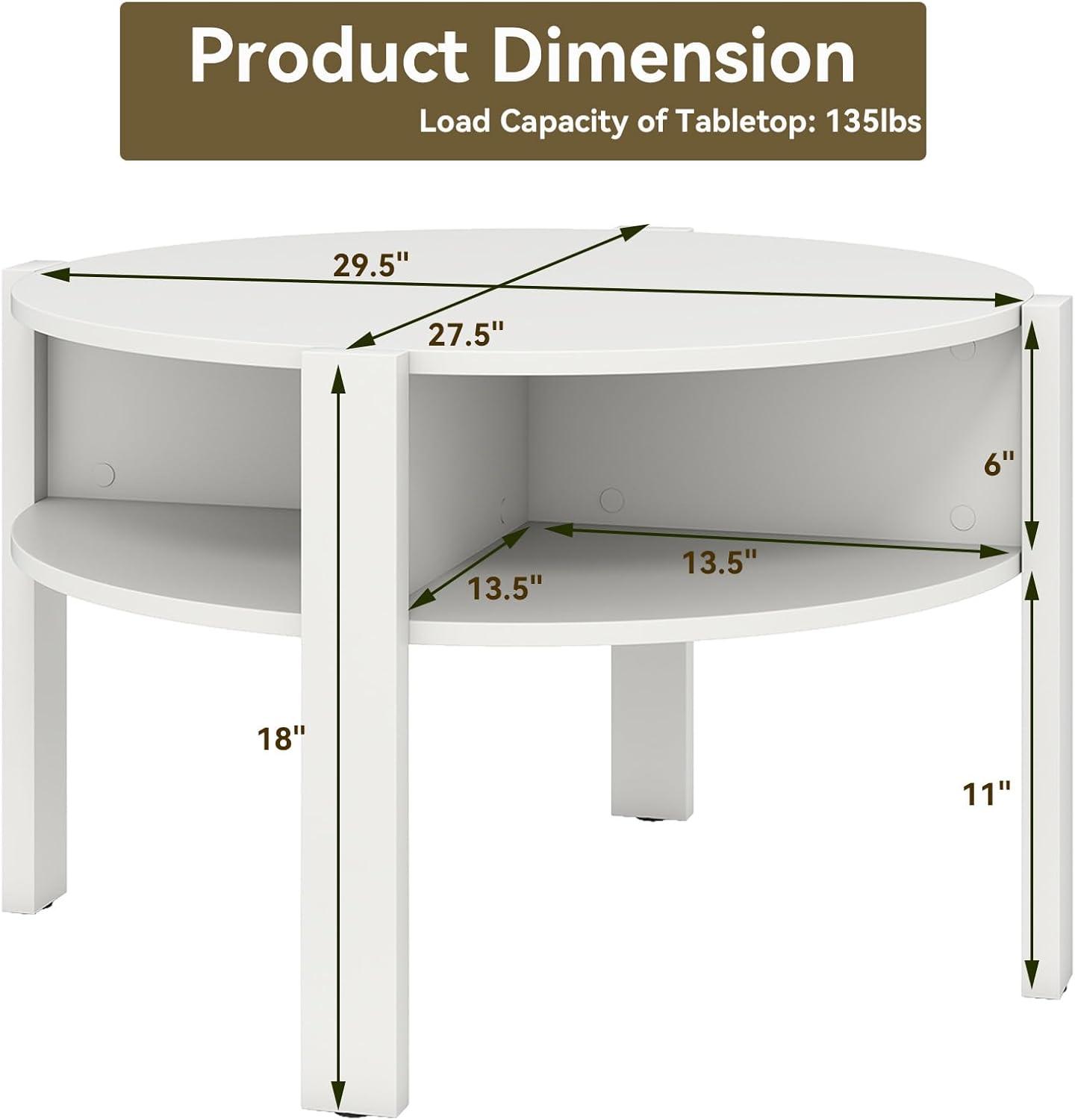 image:imageGiantex Round Coffee Table 2Tier Mid Century Modern Tea Cocktail Table with Storage Shelves amp 4 Side Compartments Wood Center Table for Living Room Small Spaces WhiteWhite