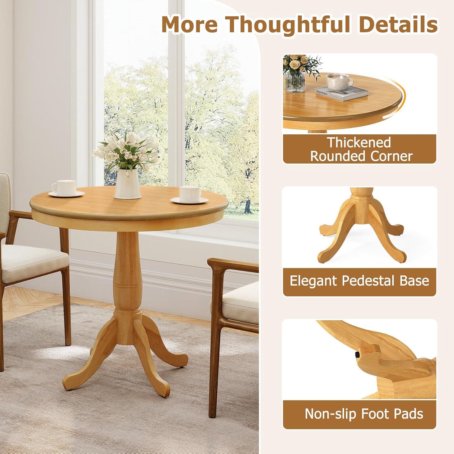 image:imageGiantex Round Dining Table for 24 People 32 D X 30 H Wooden Kitchen Table with Spacious Table Top Pedestal Base Leisure End Tables for Bar Kitchen Dining Room Restaurant WalnutNatural