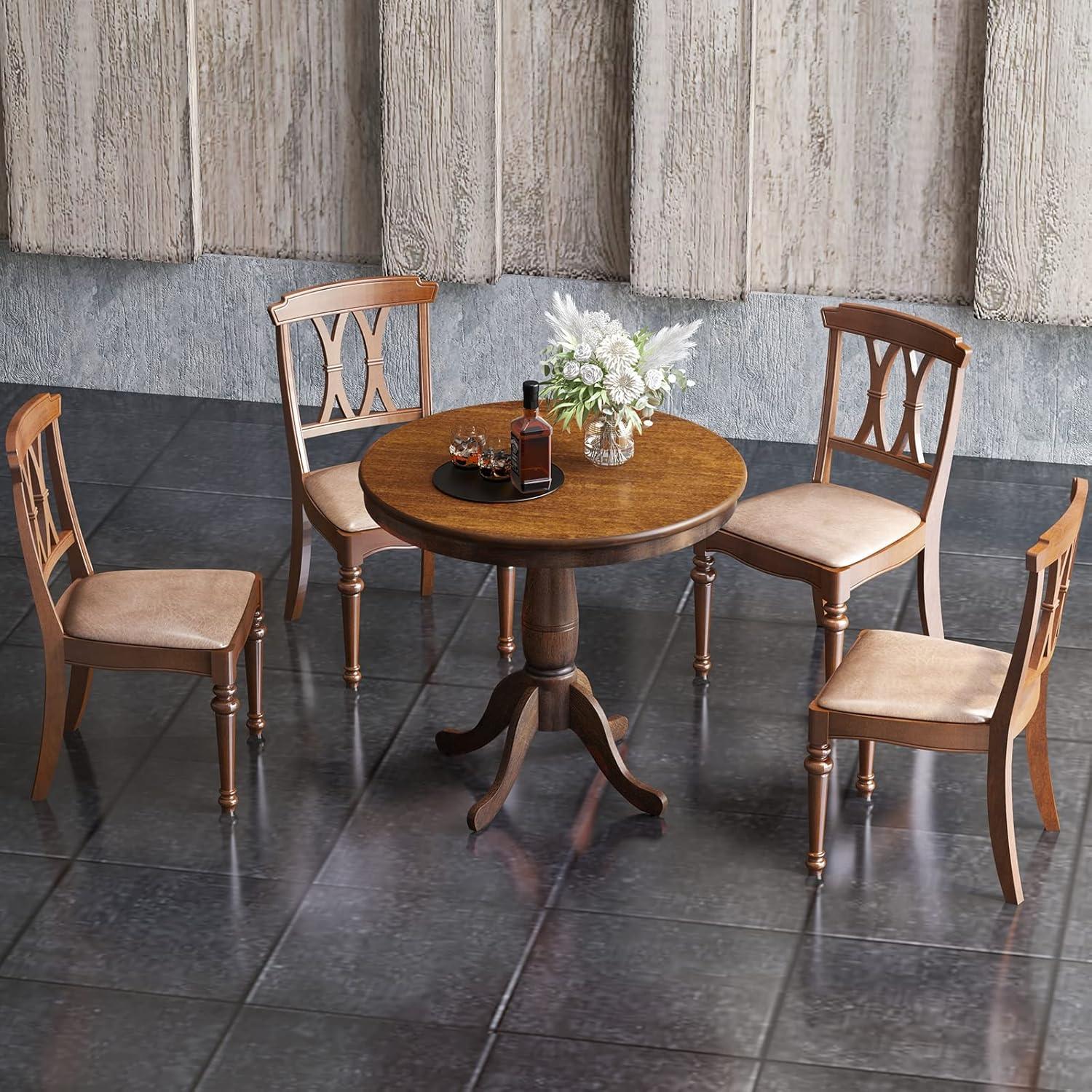 image:imageGiantex Round Dining Table for 24 People 32 D X 30 H Wooden Kitchen Table with Spacious Table Top Pedestal Base Leisure End Tables for Bar Kitchen Dining Room Restaurant WalnutWalnut