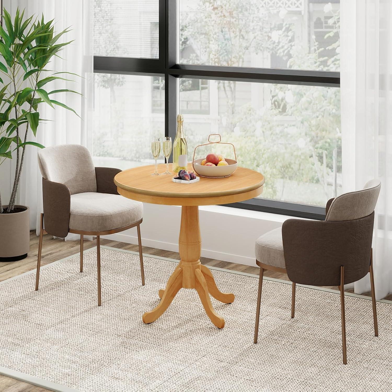 image:imageGiantex Round Dining Table for 24 People 32 D X 30 H Wooden Kitchen Table with Spacious Table Top Pedestal Base Leisure End Tables for Bar Kitchen Dining Room Restaurant WalnutNatural