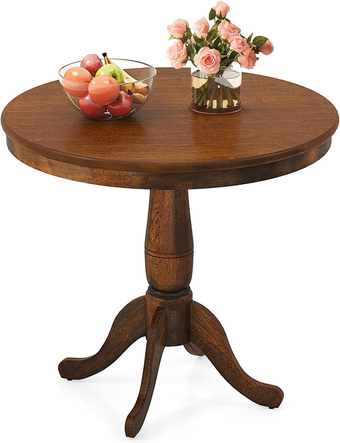 image:imageGiantex Round Dining Table for 24 People 32 D X 30 H Wooden Kitchen Table with Spacious Table Top Pedestal Base Leisure End Tables for Bar Kitchen Dining Room Restaurant WalnutWalnut