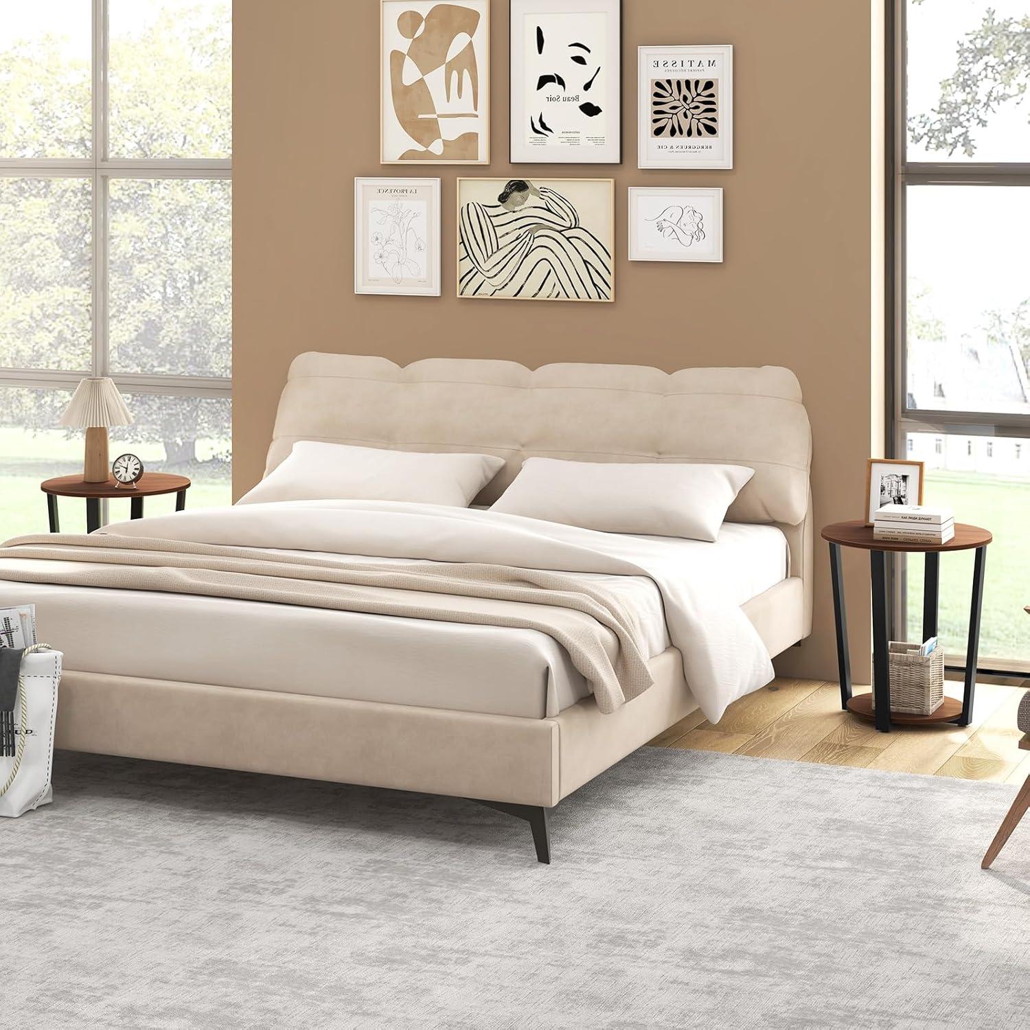 image:imageGiantex Round End Table 2Tier Side Sofa Table with Open Storage Shelf and Metal Frame Industrial Nightstand Bedside Table for Living Room Bedroom Small Space Accent Furniture WalnutWalnut