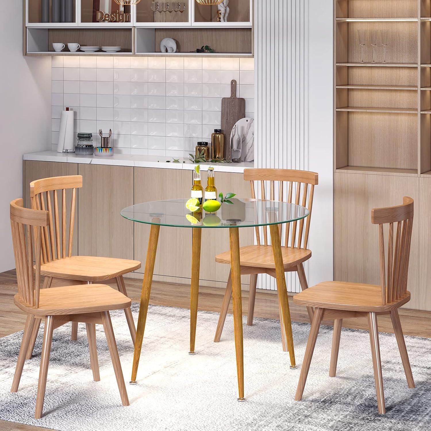 image:imageGiantex Round Glass Dining Table 355 D x 30 H Kitchen Dinner Table wTempered Glass Tabletop amp Metal Legs Circle Leisure Coffee Table for Dining Room amp Living Room Clear amp Natural 2 Pack