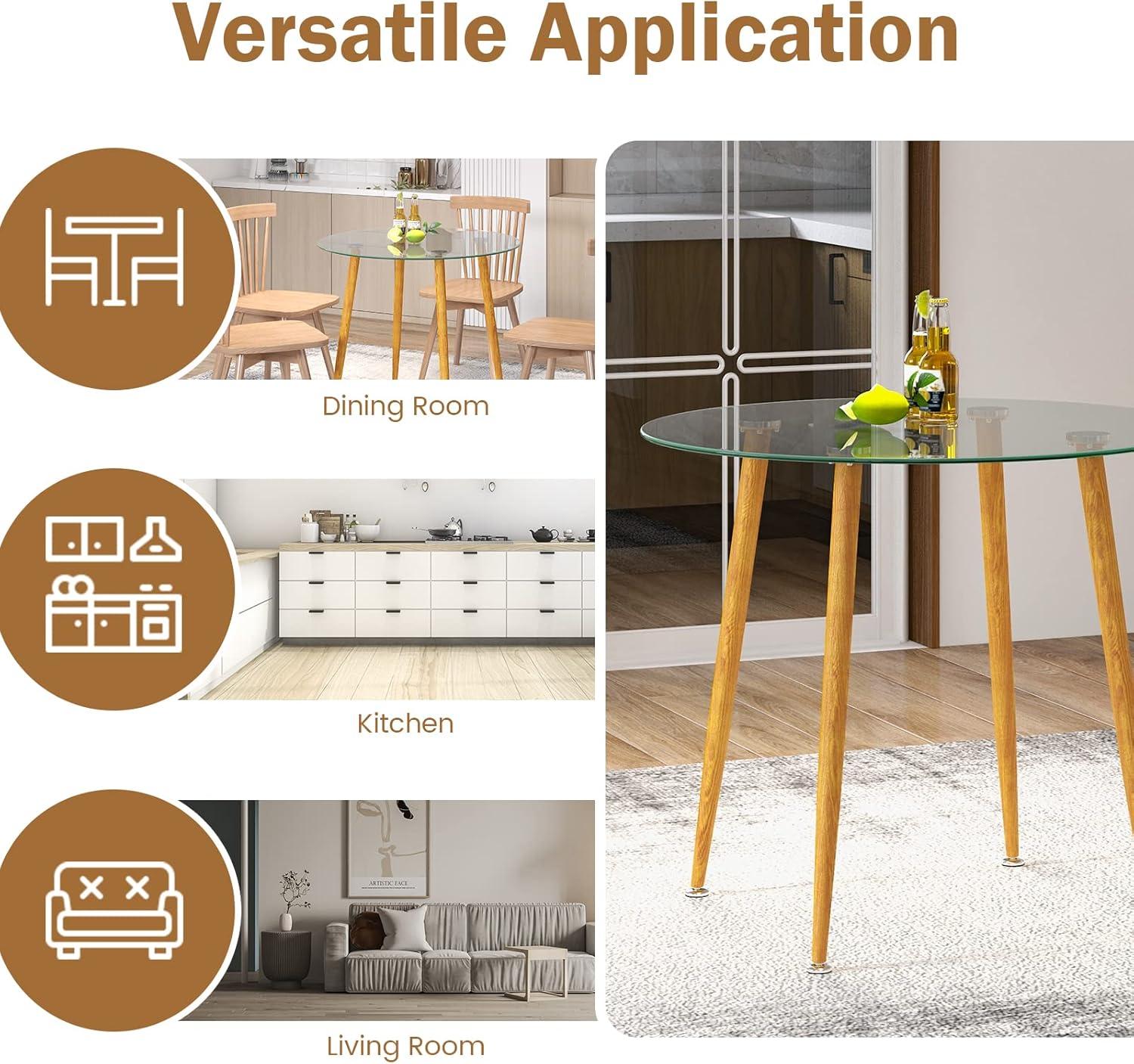 image:imageGiantex Round Glass Dining Table 355 D x 30 H Kitchen Dinner Table wTempered Glass Tabletop amp Metal Legs Circle Leisure Coffee Table for Dining Room amp Living Room Clear amp Natural 2 Pack