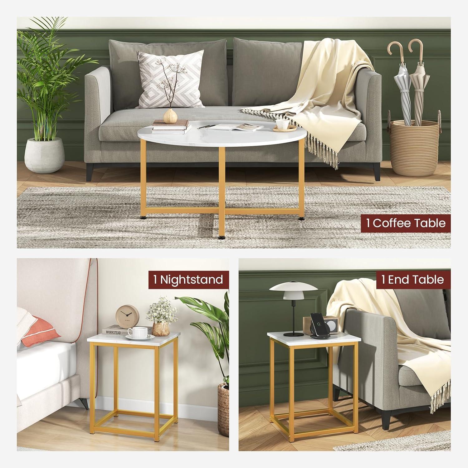 image:imageGiantex Round Nesting Table Set of 3 Farmhouse Coffee Table w2 End Tables Sturdy Metal Frame 3Piece Wooden Living Room Table Set for Home Office Apartment Black OakWhite Gold