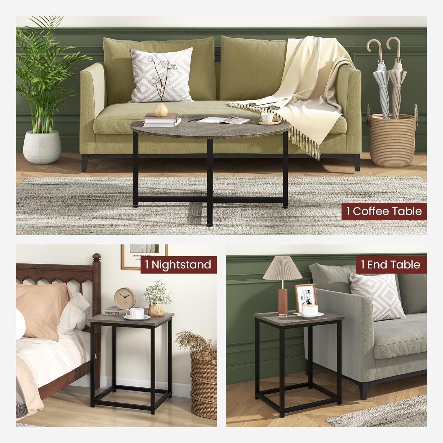 image:imageGiantex Round Nesting Table Set of 3 Farmhouse Coffee Table w2 End Tables Sturdy Metal Frame 3Piece Wooden Living Room Table Set for Home Office Apartment Black OakBlack Oak