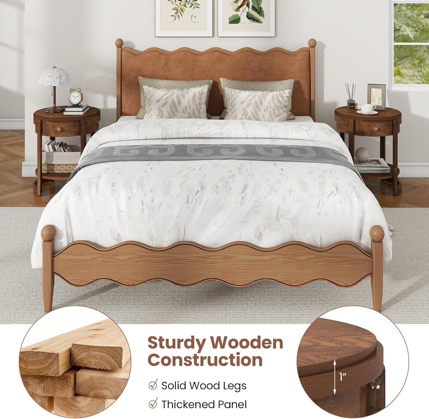 image:imageGiantex Round Side Tables Set of 2 2Tier Retro End Tables with Drawer amp Shelf Wooden Accent Tables with Antique Wood Grain Finish Vintage Nightstands for Living Room Bedroom Walnut2