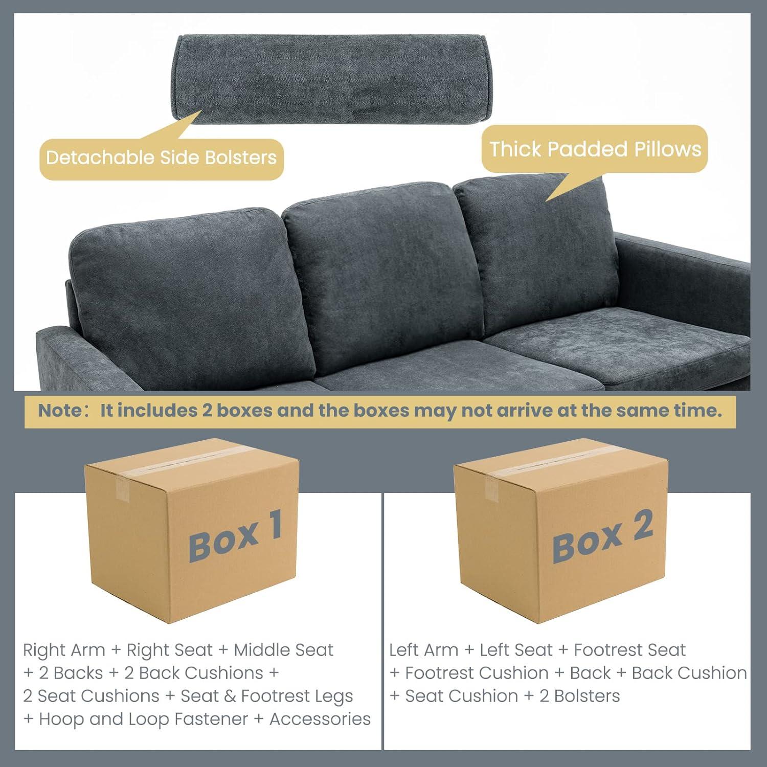 image:imageGiantex Sectional Sofa Set Convertible LShaped Couch with Ottoman 2 Bolsters Comfy Fabric Modular Sleeper Bed for Living Room Reception Room Home Office Apartment 73x 315x 34 Grey