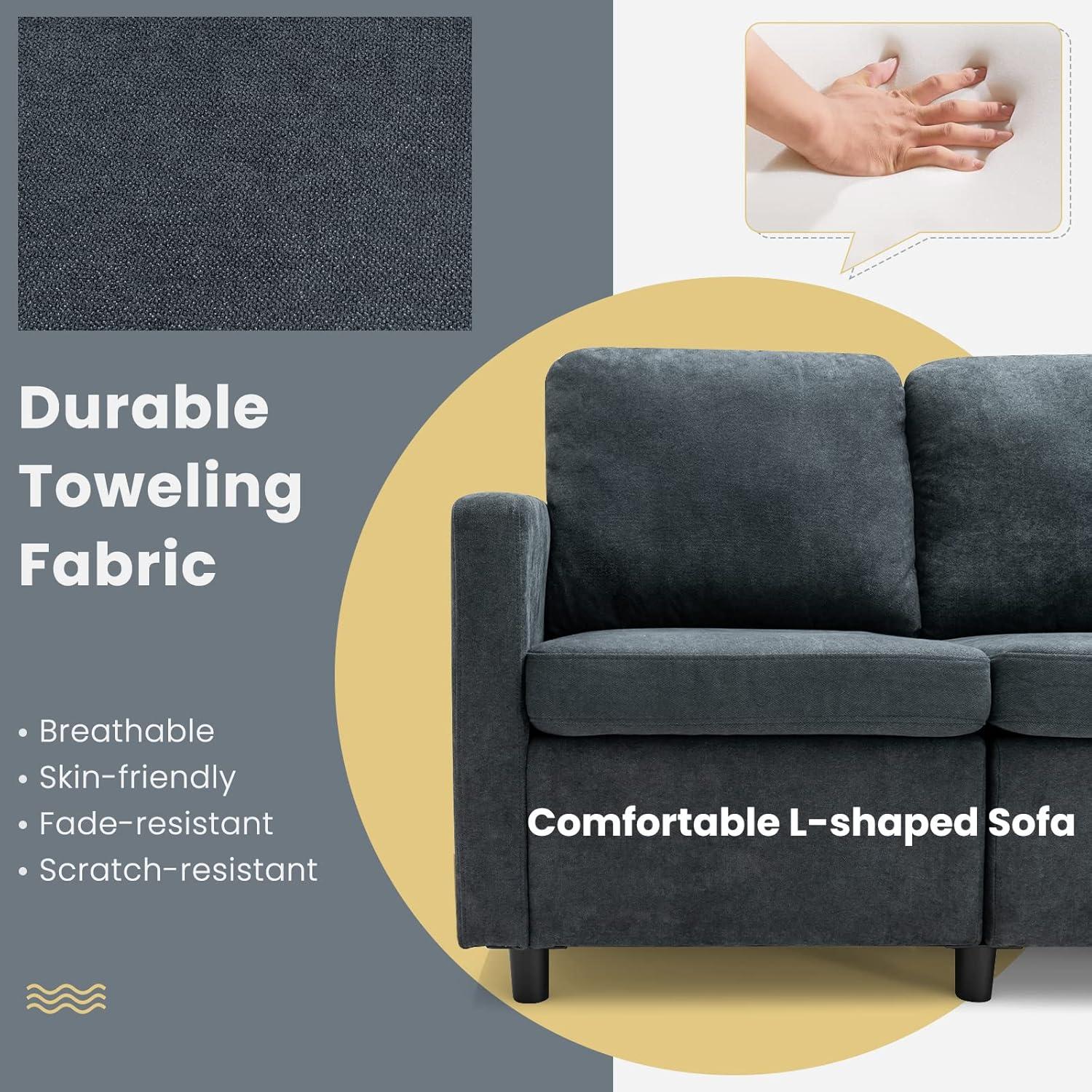 image:imageGiantex Sectional Sofa Set Convertible LShaped Couch with Ottoman 2 Bolsters Comfy Fabric Modular Sleeper Bed for Living Room Reception Room Home Office Apartment 73x 315x 34 Grey