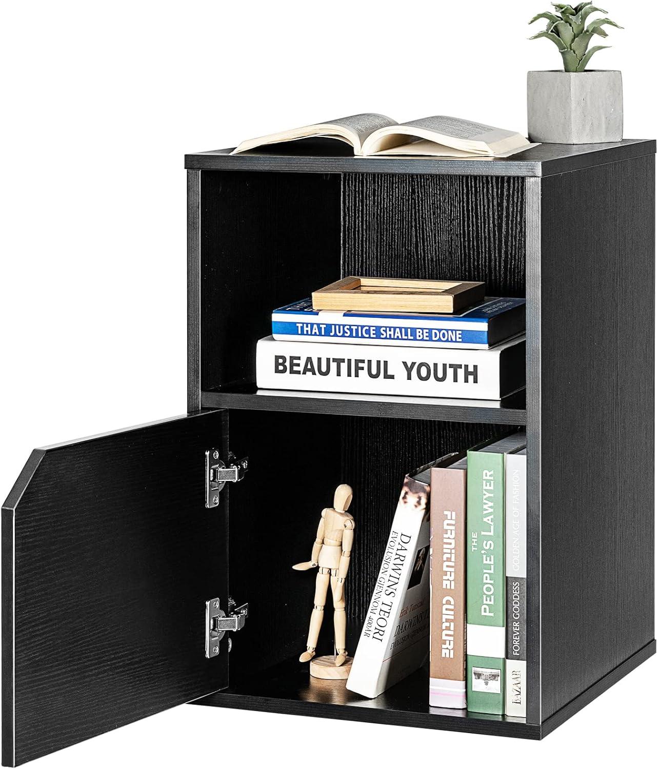 image:imageGiantex Set of 2 Nightstands End Table wStorage Cabinet and Open Shelf 2Tier File Cabinet Modern Sofa Couch Side Table for Bedroom Home Office WhiteRustic BrownBlack