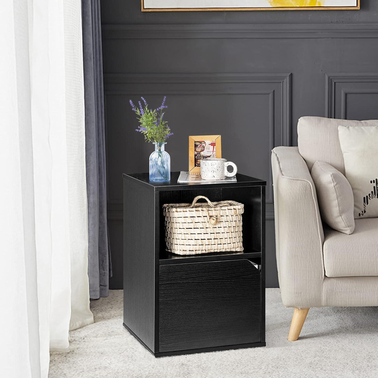 image:imageGiantex Set of 2 Nightstands End Table wStorage Cabinet and Open Shelf 2Tier File Cabinet Modern Sofa Couch Side Table for Bedroom Home Office WhiteRustic BrownBlack