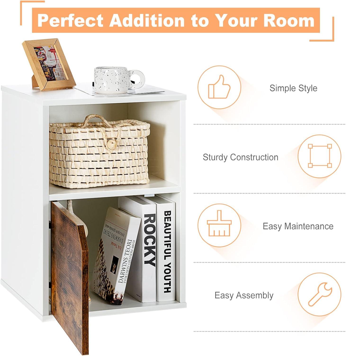 image:imageGiantex Set of 2 Nightstands End Table wStorage Cabinet and Open Shelf 2Tier File Cabinet Modern Sofa Couch Side Table for Bedroom Home Office WhiteRustic BrownWhiterustic Brown