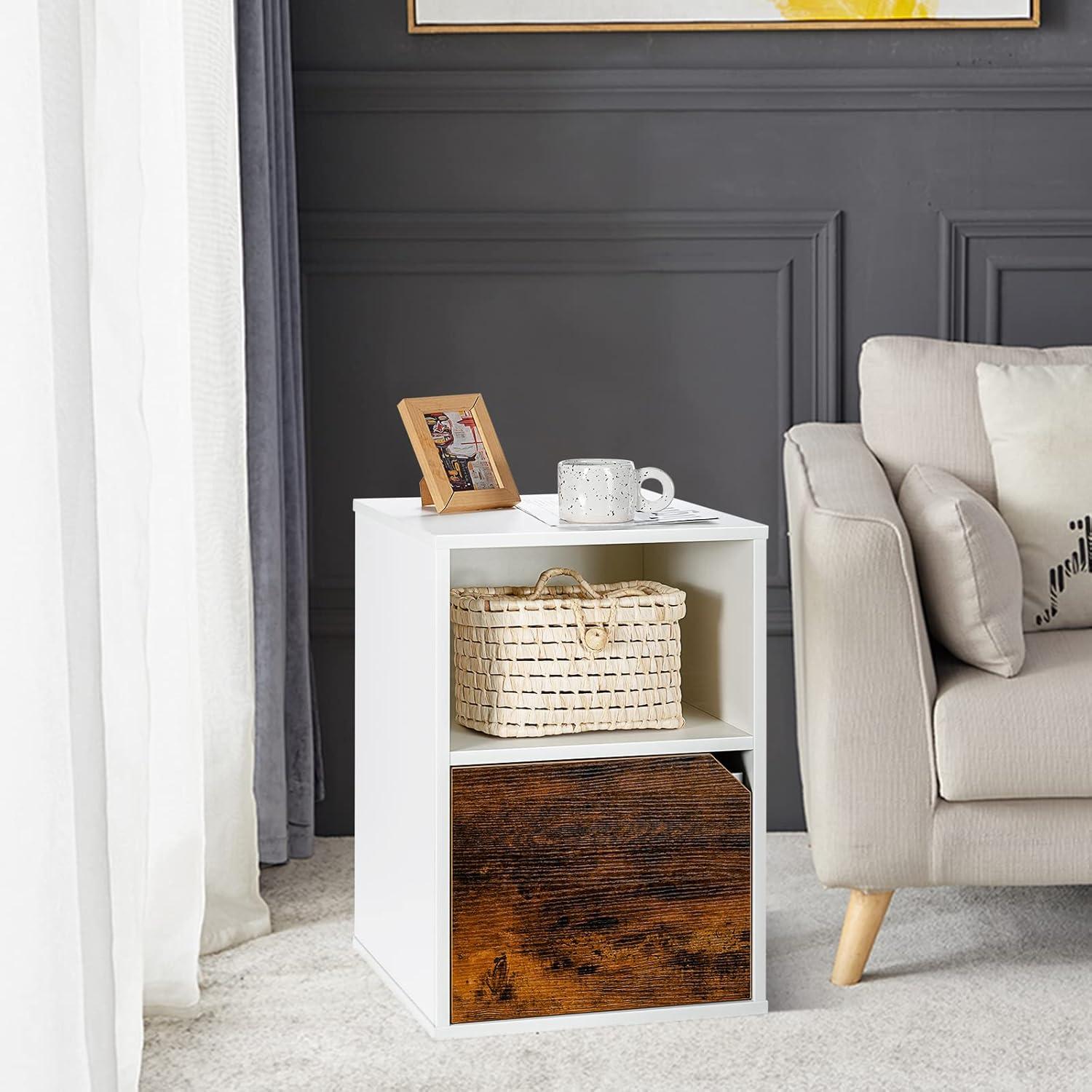 image:imageGiantex Set of 2 Nightstands End Table wStorage Cabinet and Open Shelf 2Tier File Cabinet Modern Sofa Couch Side Table for Bedroom Home Office WhiteRustic BrownWhiterustic Brown