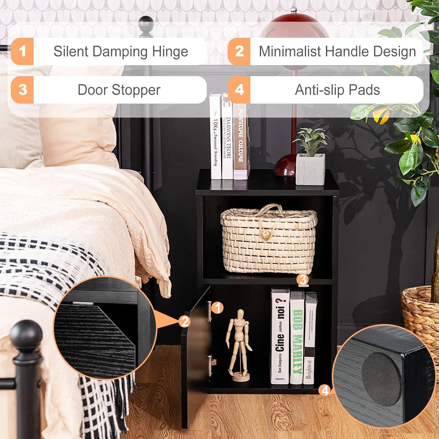 image:imageGiantex Set of 2 Nightstands End Table wStorage Cabinet and Open Shelf 2Tier File Cabinet Modern Sofa Couch Side Table for Bedroom Home Office WhiteRustic BrownBlack