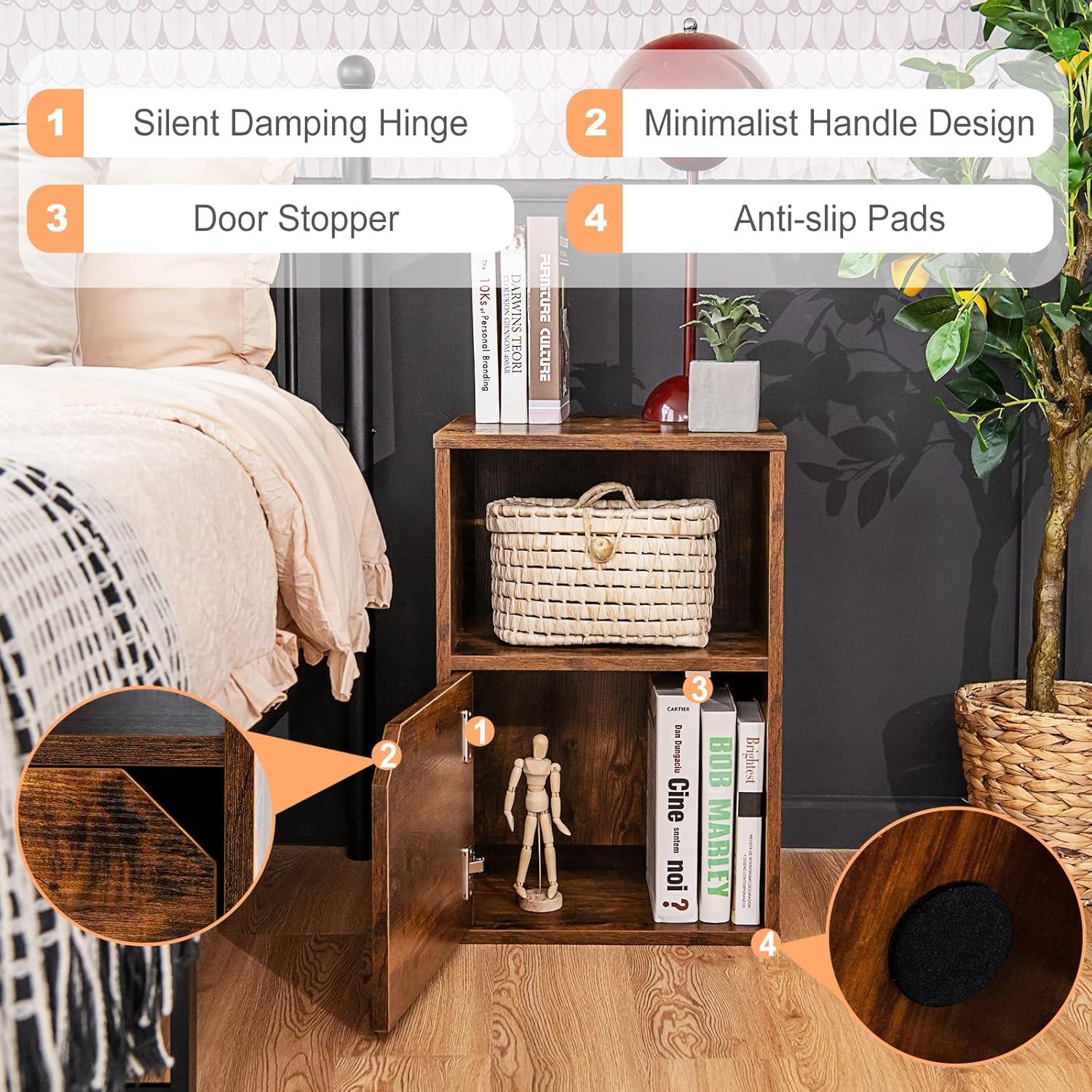 image:imageGiantex Set of 2 Nightstands End Table wStorage Cabinet and Open Shelf 2Tier File Cabinet Modern Sofa Couch Side Table for Bedroom Home Office WhiteRustic BrownRustic Brown