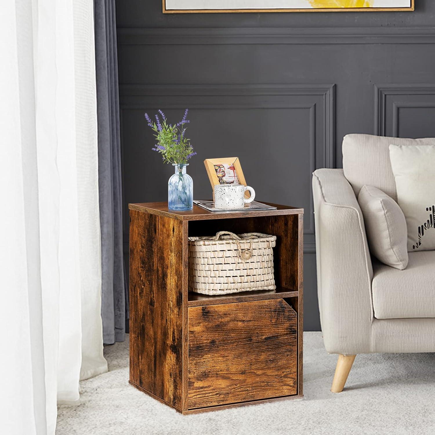 image:imageGiantex Set of 2 Nightstands End Table wStorage Cabinet and Open Shelf 2Tier File Cabinet Modern Sofa Couch Side Table for Bedroom Home Office WhiteRustic BrownRustic Brown