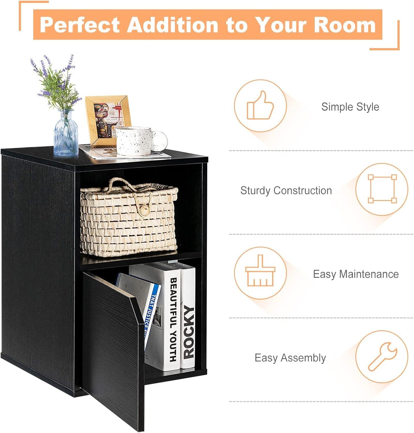 image:imageGiantex Set of 2 Nightstands End Table wStorage Cabinet and Open Shelf 2Tier File Cabinet Modern Sofa Couch Side Table for Bedroom Home Office WhiteRustic BrownBlack