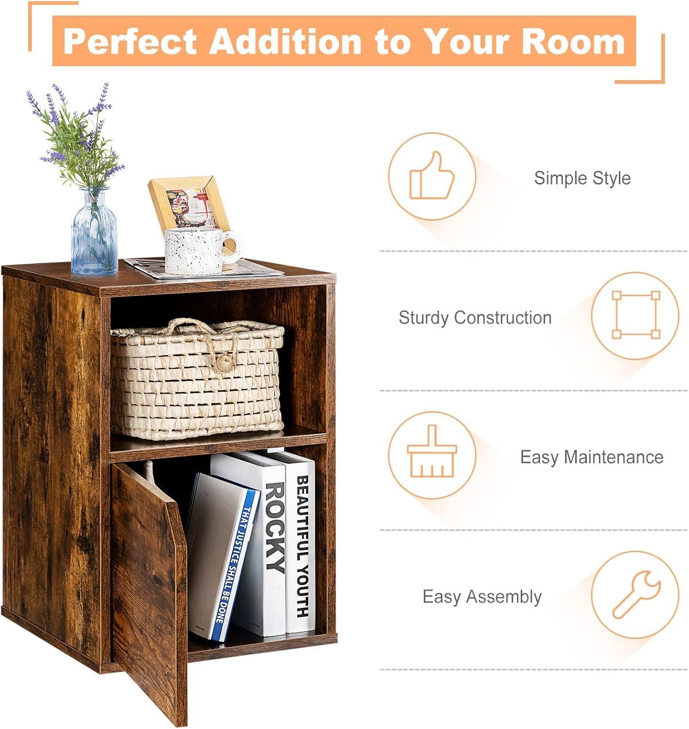 image:imageGiantex Set of 2 Nightstands End Table wStorage Cabinet and Open Shelf 2Tier File Cabinet Modern Sofa Couch Side Table for Bedroom Home Office WhiteRustic BrownRustic Brown
