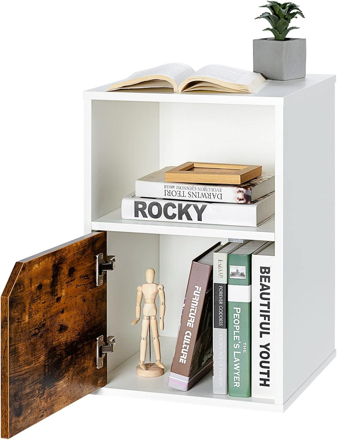 image:imageGiantex Set of 2 Nightstands End Table wStorage Cabinet and Open Shelf 2Tier File Cabinet Modern Sofa Couch Side Table for Bedroom Home Office WhiteRustic BrownWhiterustic Brown
