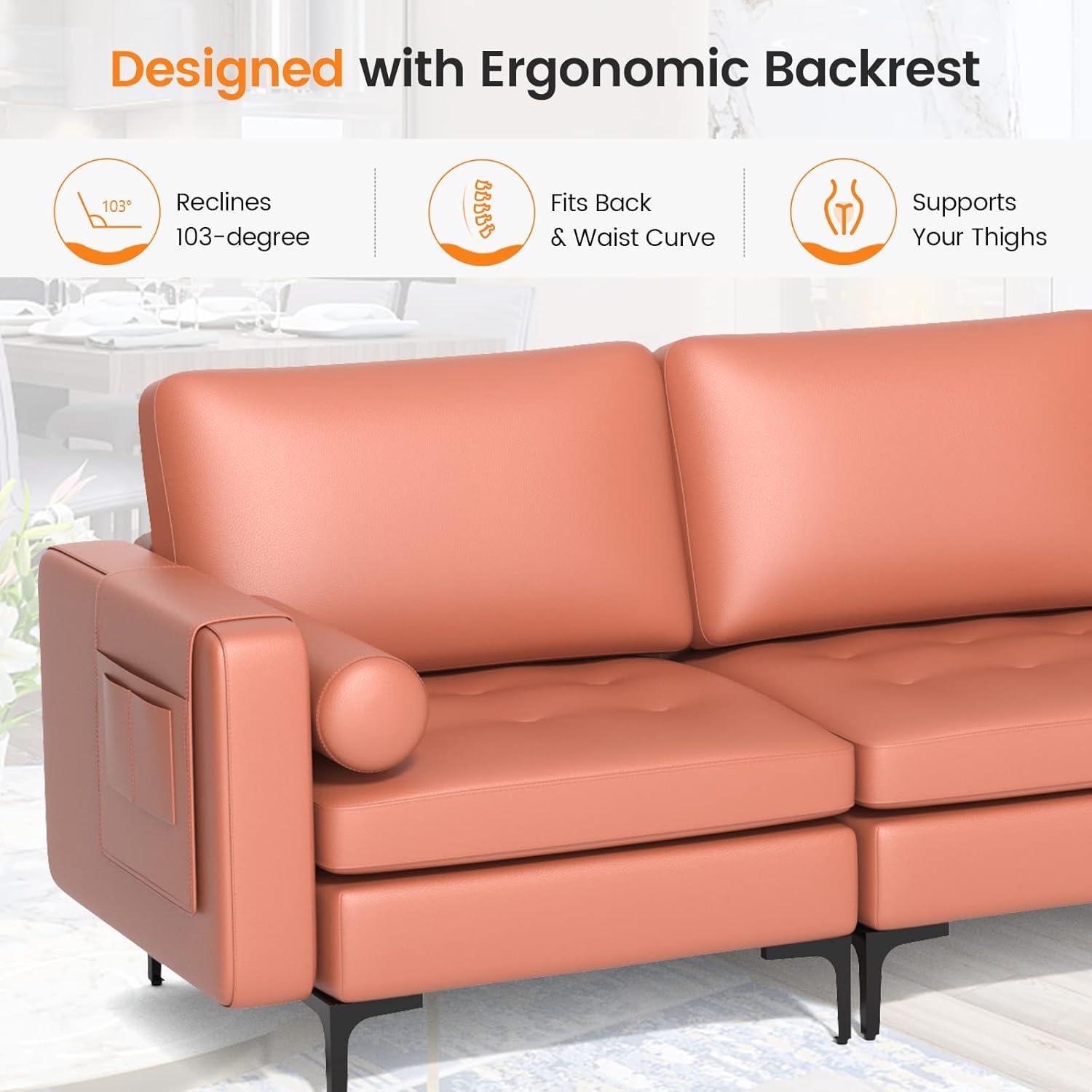 image:imageGiantex Set of 2 Single Sofa Accent Chairs wCushion Bolster Armrest Magazine Caddy Holder Pockets Armchair Living Room Upholstered Leisure Chair for Bedroom Reception Room Dark GreyRed