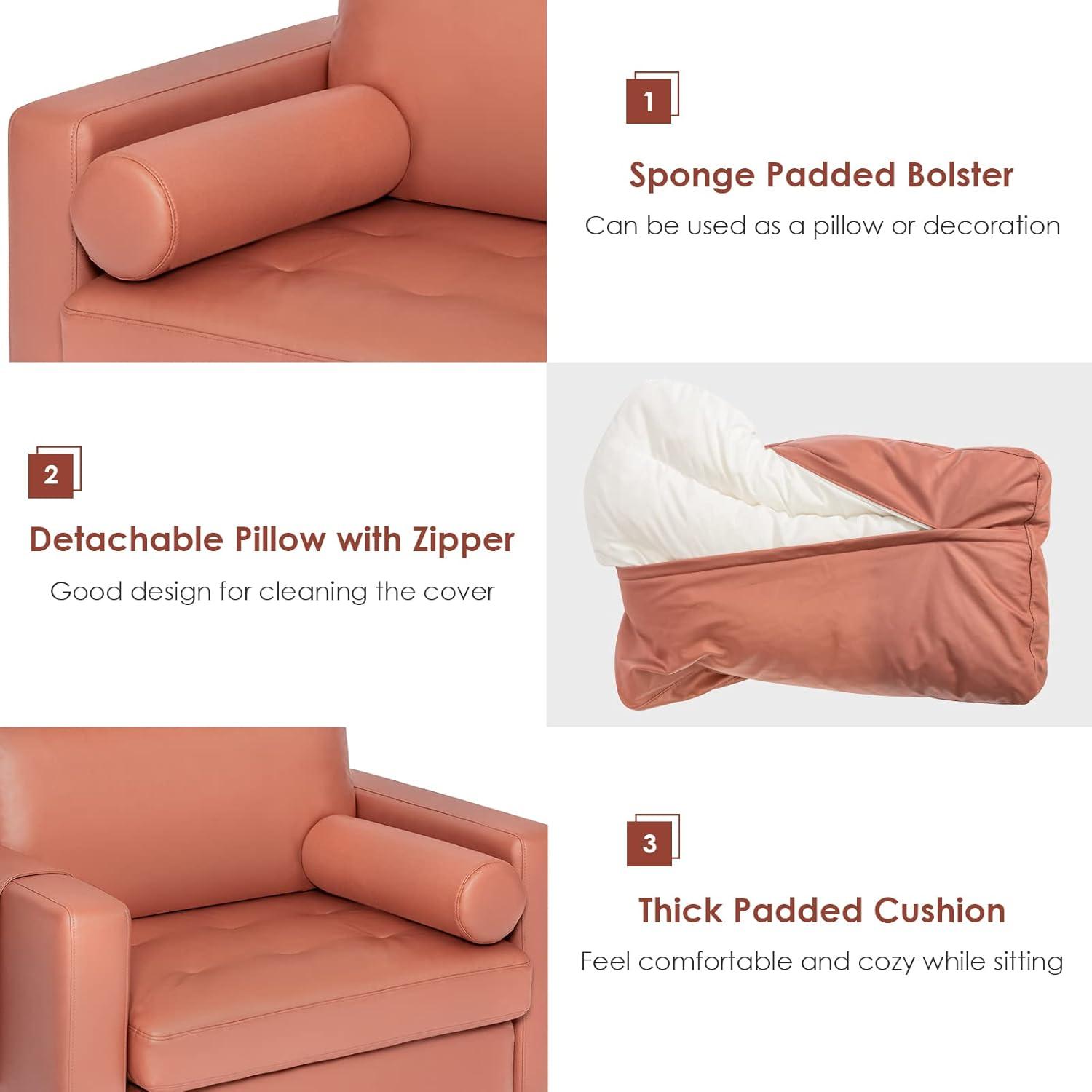 image:imageGiantex Set of 2 Single Sofa Accent Chairs wCushion Bolster Armrest Magazine Caddy Holder Pockets Armchair Living Room Upholstered Leisure Chair for Bedroom Reception Room Dark GreyRed