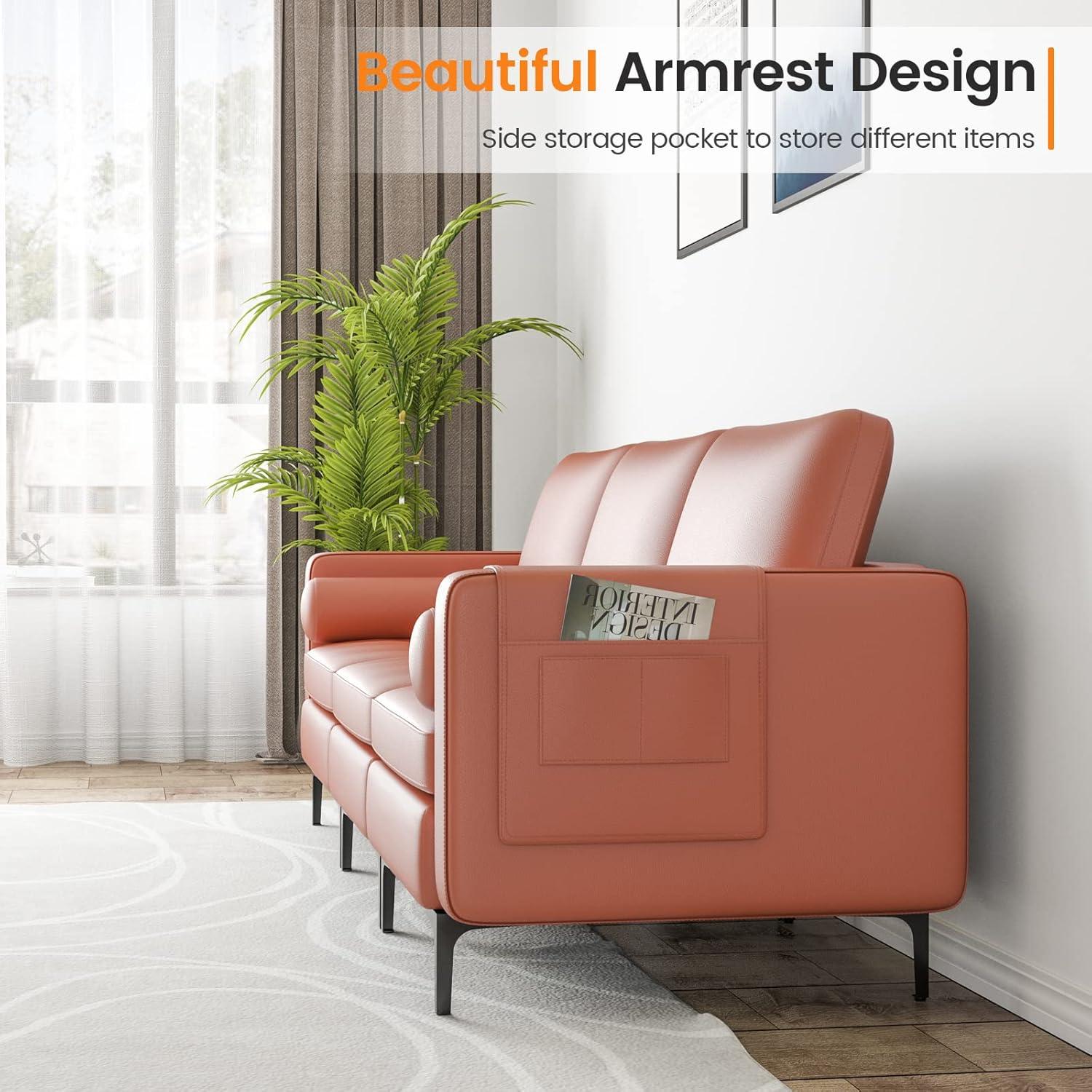 image:imageGiantex Set of 2 Single Sofa Accent Chairs wCushion Bolster Armrest Magazine Caddy Holder Pockets Armchair Living Room Upholstered Leisure Chair for Bedroom Reception Room Dark GreyRed