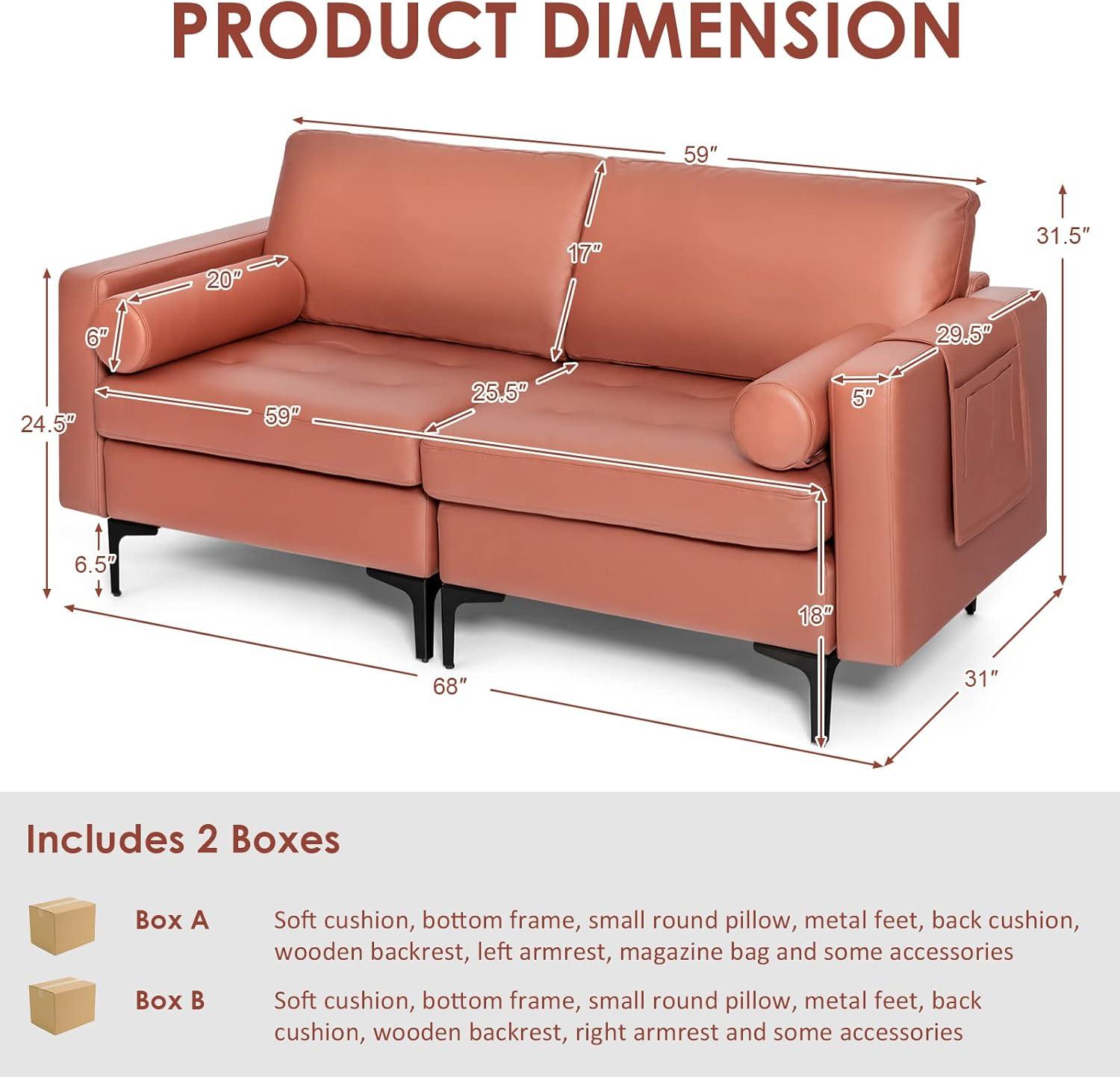 image:imageGiantex Set of 2 Single Sofa Accent Chairs wCushion Bolster Armrest Magazine Caddy Holder Pockets Armchair Living Room Upholstered Leisure Chair for Bedroom Reception Room Dark GreyRed