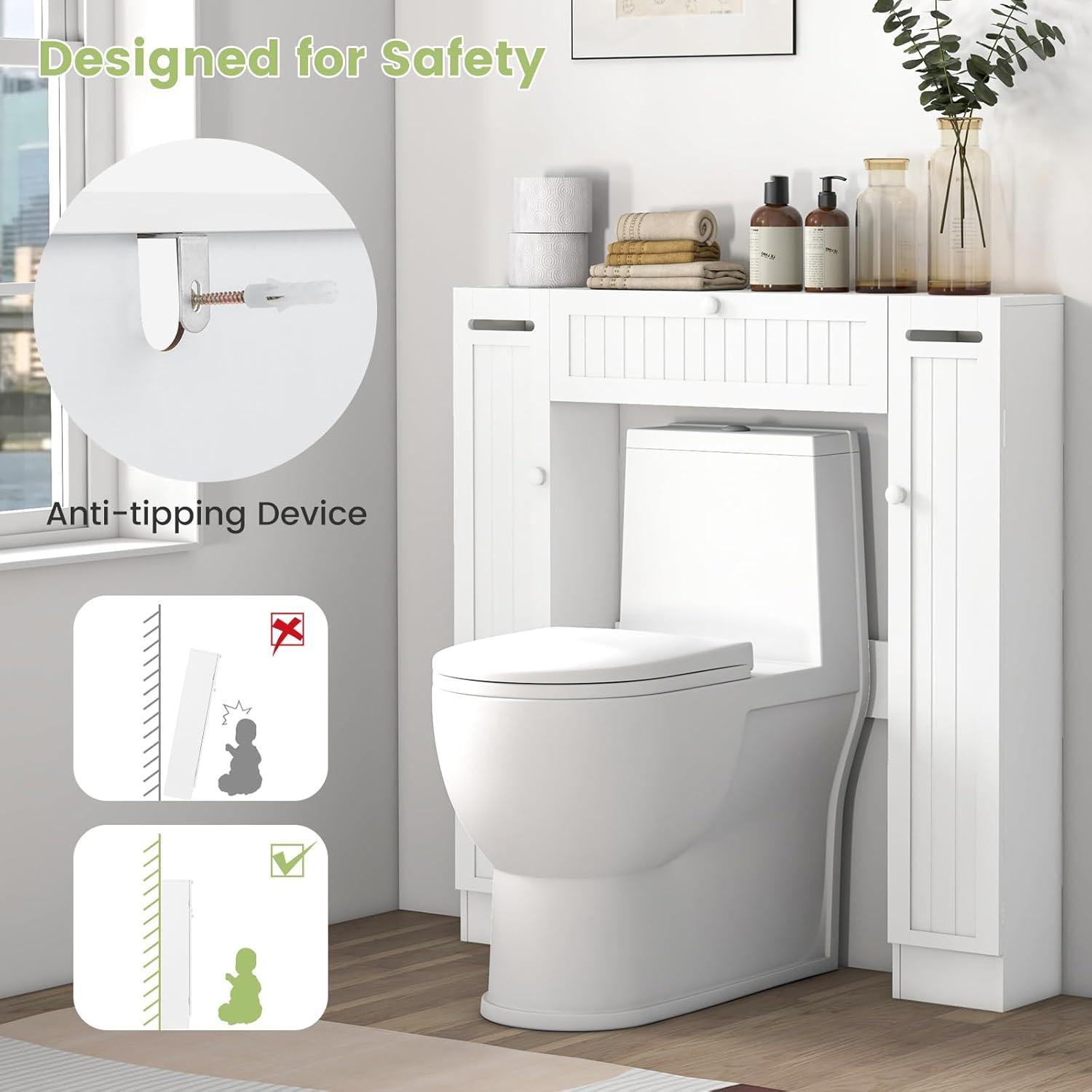 image:imageGiantex Short Over The Toilet Storage Cabinet Bathroom Organizer wPaper Holder Adjustable Shelves amp Bottom Bar Freestanding Space Saver Above Toilet Storage for Restroom Laundry Room35L x8W x39H