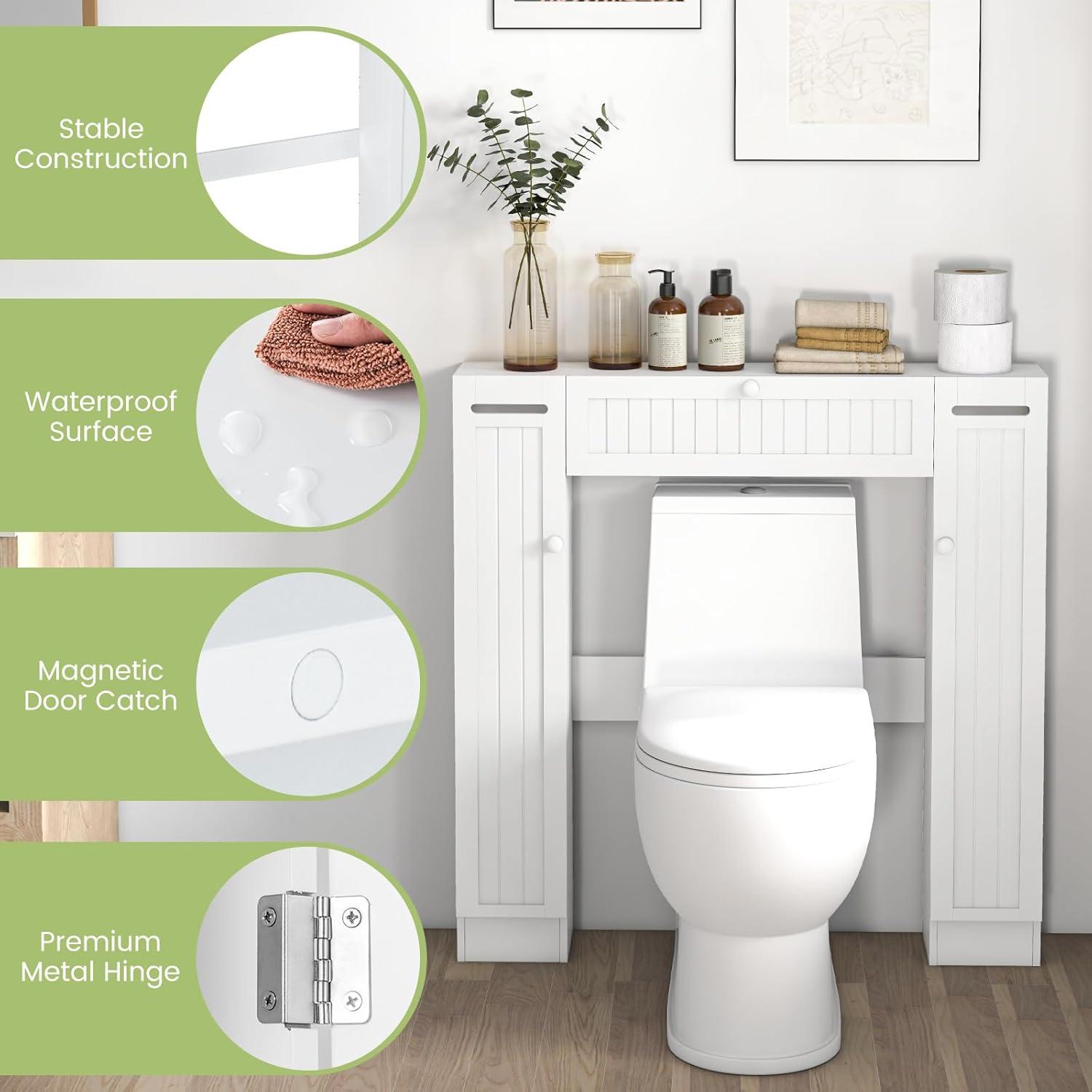 image:imageGiantex Short Over The Toilet Storage Cabinet Bathroom Organizer wPaper Holder Adjustable Shelves amp Bottom Bar Freestanding Space Saver Above Toilet Storage for Restroom Laundry Room35L x8W x39H