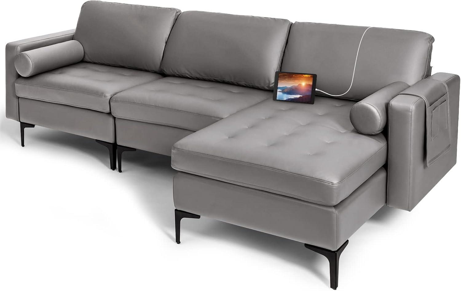 image:imageGiantex Single Sofa Accent Chair Armchair wComfy Cushion Bolster Armrest Magazine Caddy Pockets Living Room Upholstered Leisure Chair for Bedroom Reception Room Dark GreyDark Grey